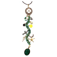 CLARISSA BRONFMAN "Selva Magica" Emerald 14k Gold Diamond Symbol Tree Necklace