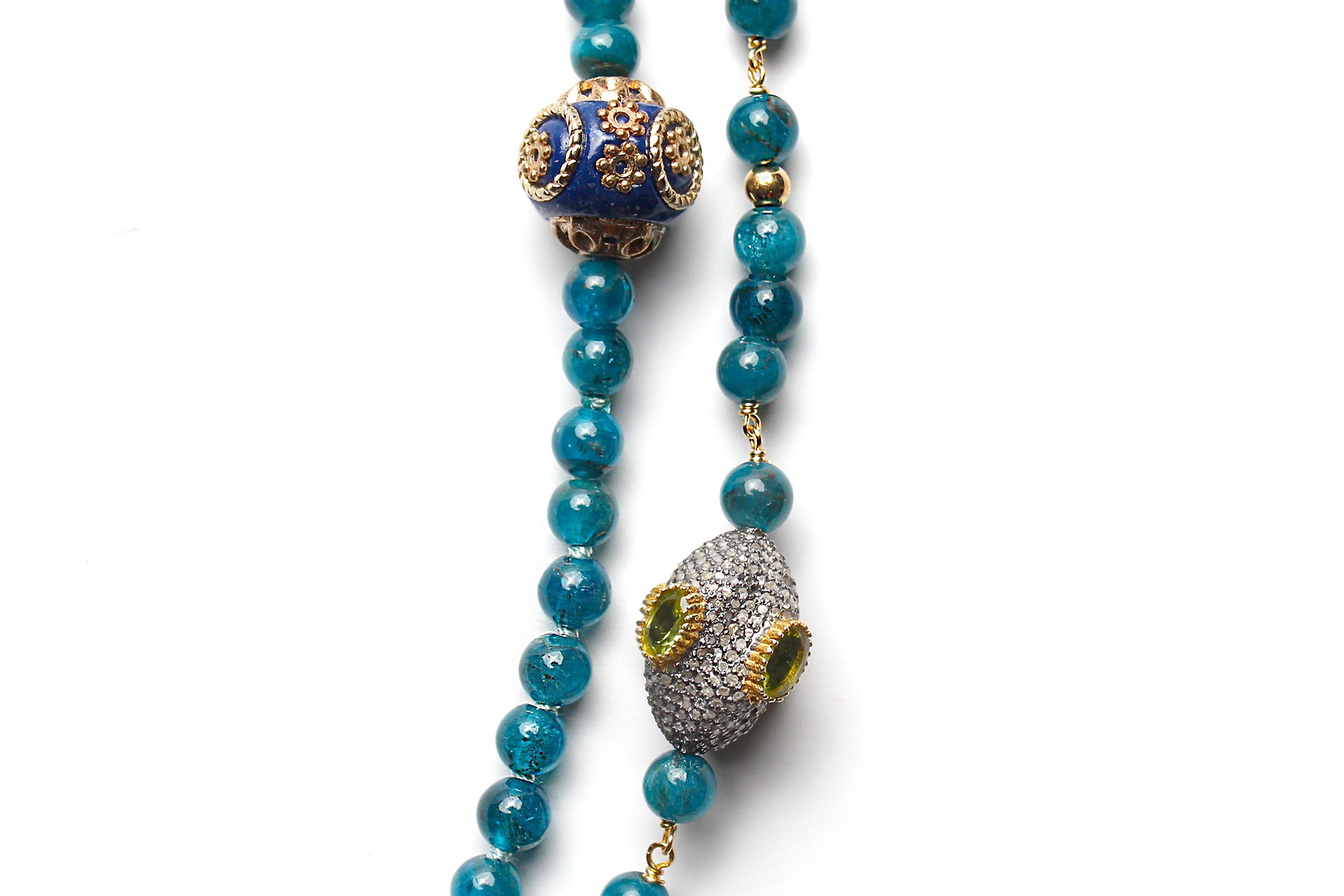 Women's or Men's CLARISSA BRONFMAN Set of 2 Apatite Necklaces & Polki Diamond Sapphire Flower For Sale