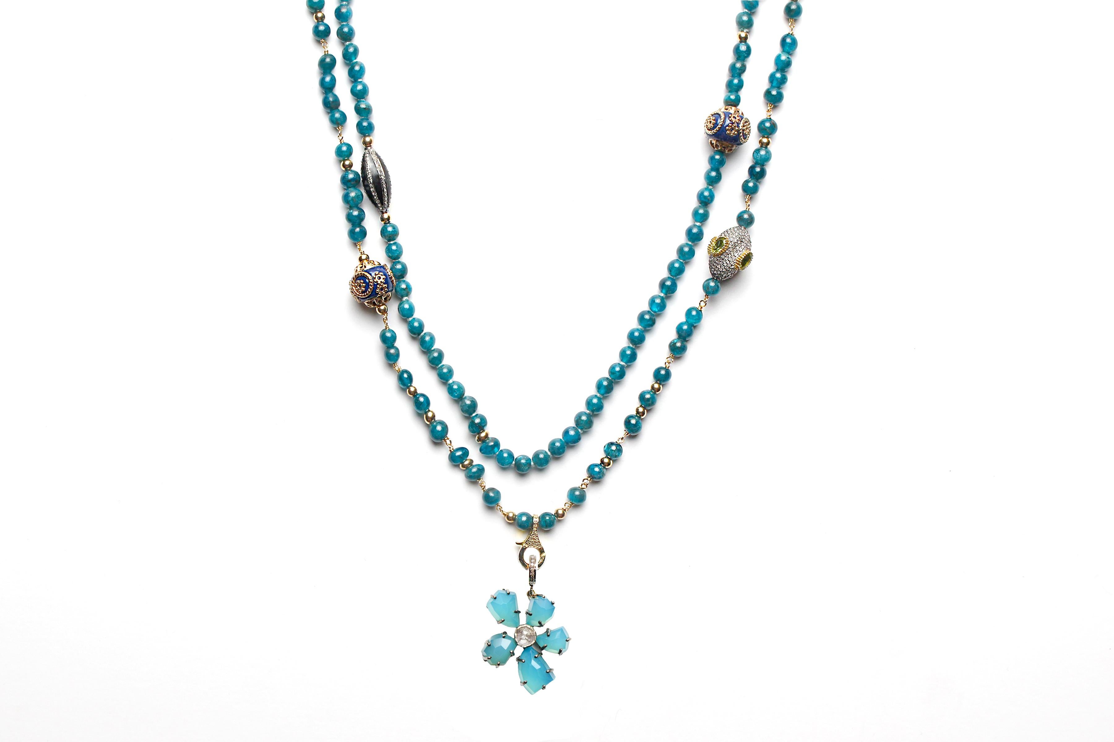 da uomo o donna Clarissa Bronfman Setof2 Apatite Peridot Diamante Collana con perline e fiore d'agata in vendita