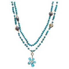 ClariSSA BRONFMAN Parure de 2 colliers de perles d'apatite, péridots et diamants et fleur d'agate