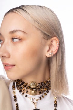 Clarissa Bronfman Signature 14 Karat Gold, Diamant, Perle „Bettina“ Manschettenohrring