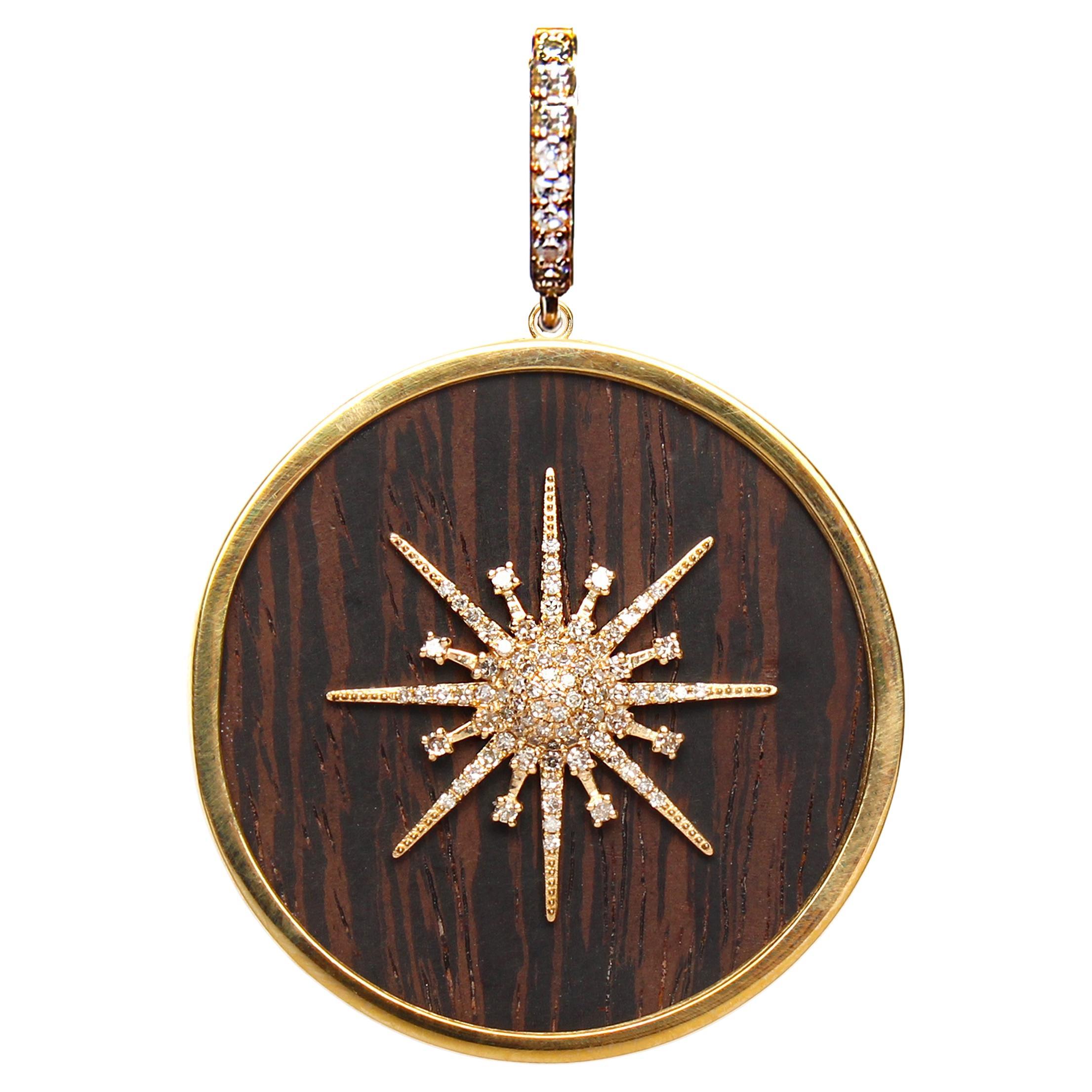 CLARISSA BRONFMAN Signature 14k gold Diamond Ebony Wood Starburst Pendant