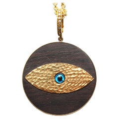 CLARISSA BRONFMAN Signature 14k Or Diamant Martelé Ebène Pendentif Oeil du Mal