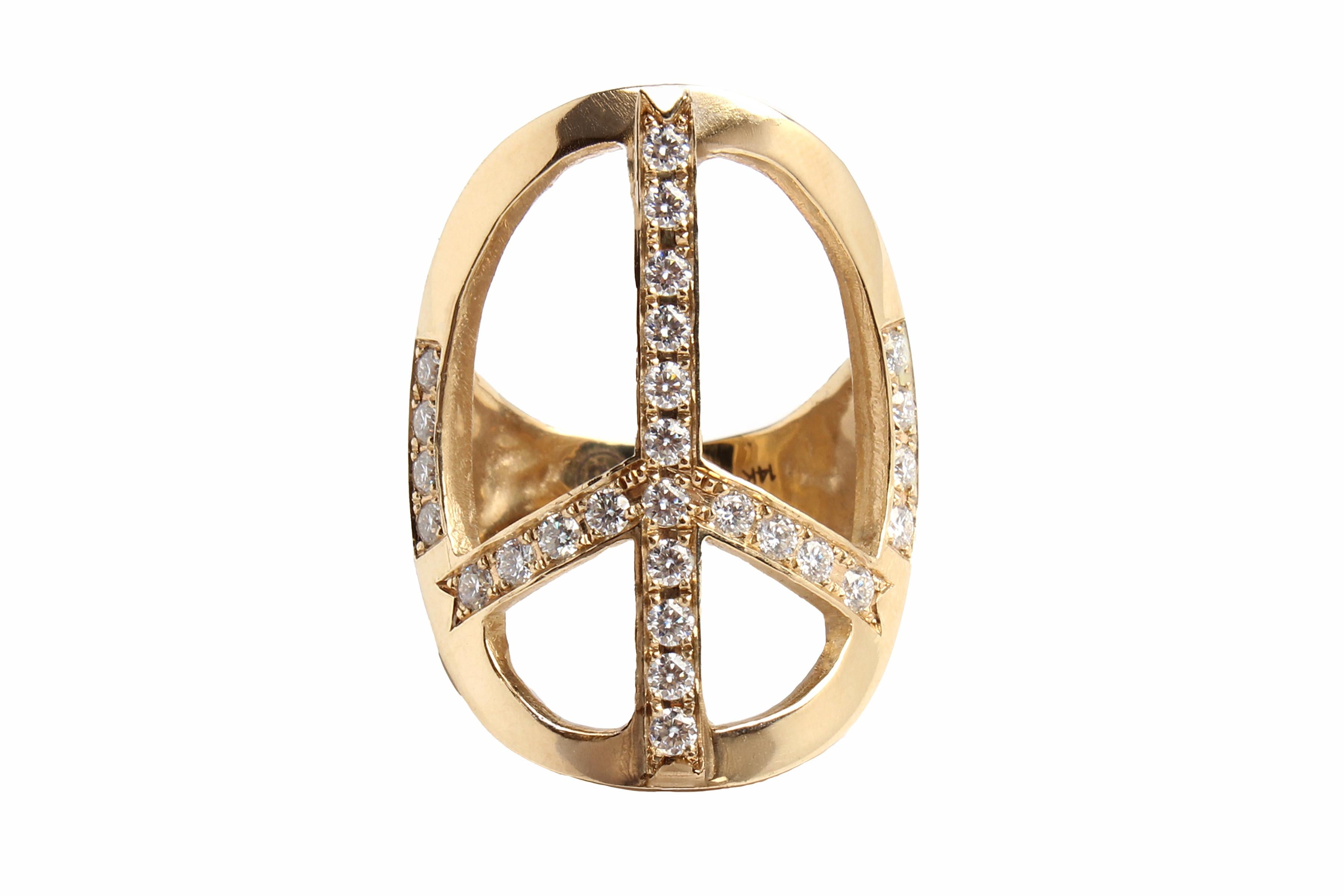 En vente :  CLARISSA BRONFMAN Signature Bague de paix en or massif 14k sertie de diamants 2