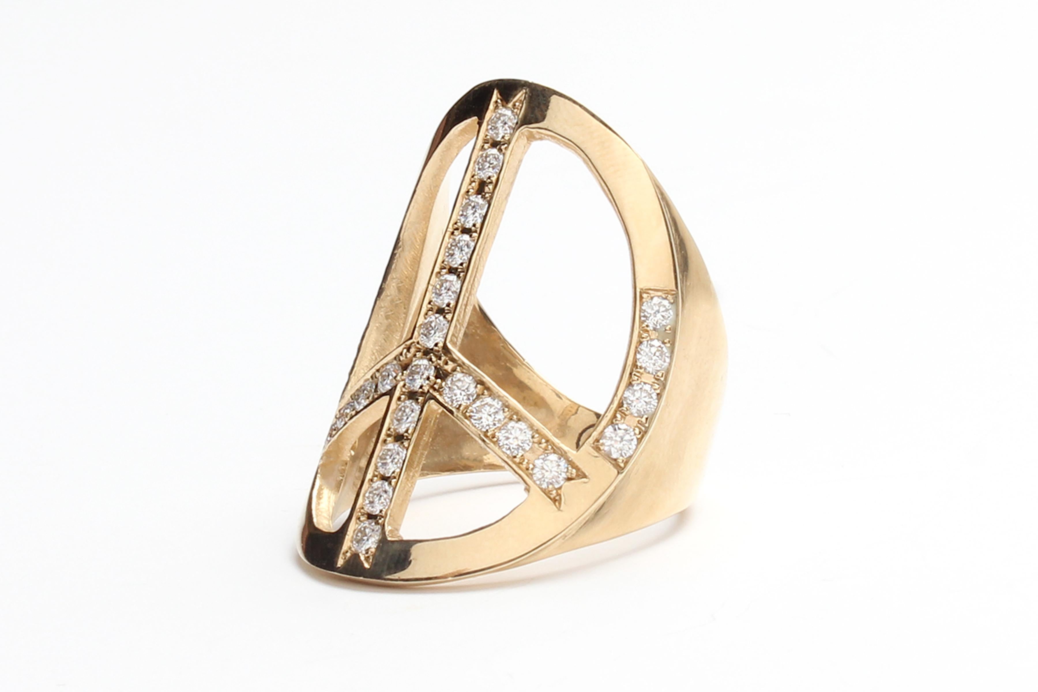 En vente :  CLARISSA BRONFMAN Signature Bague de paix en or massif 14k sertie de diamants 3