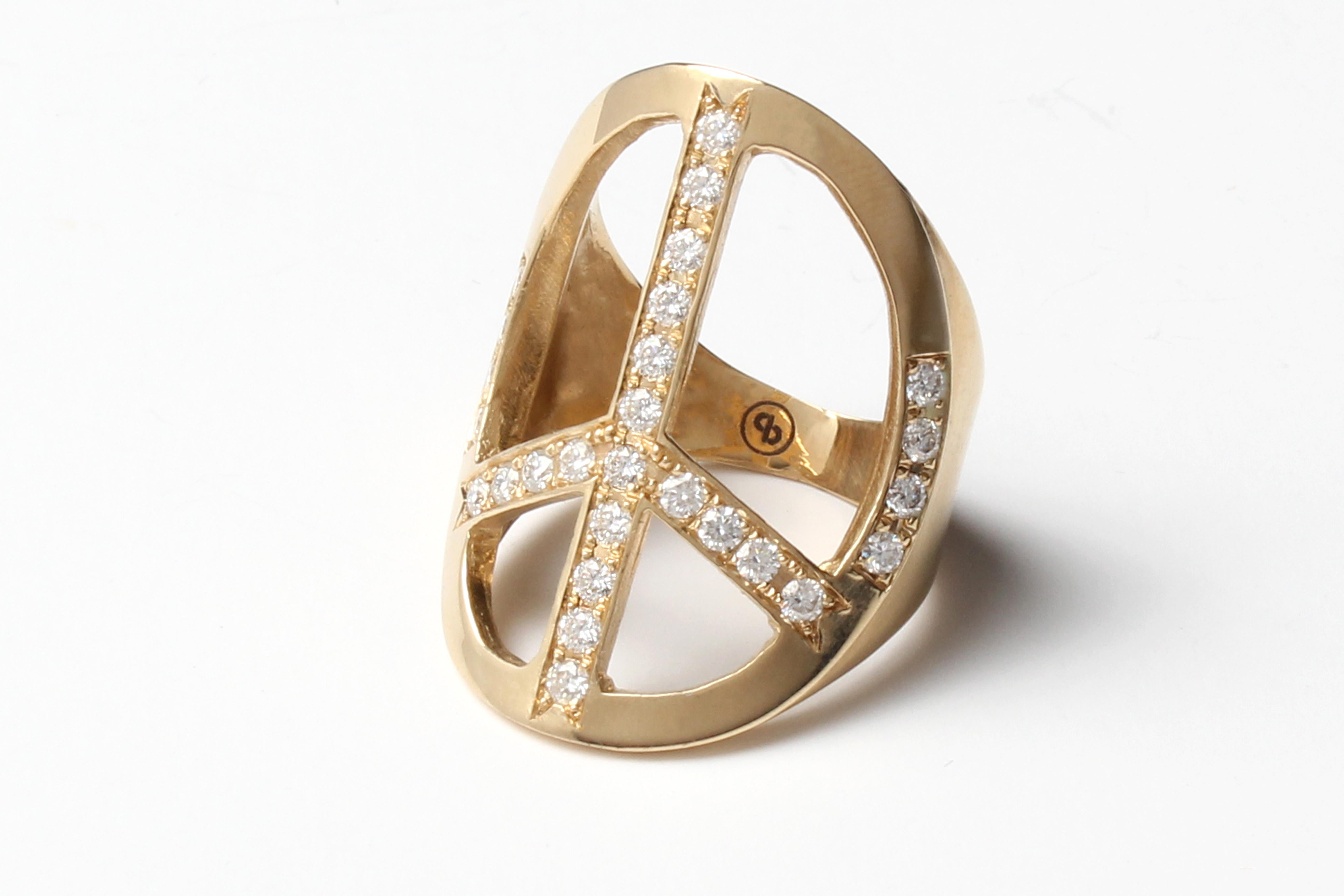 En vente :  CLARISSA BRONFMAN Signature Bague de paix en or massif 14k sertie de diamants 4