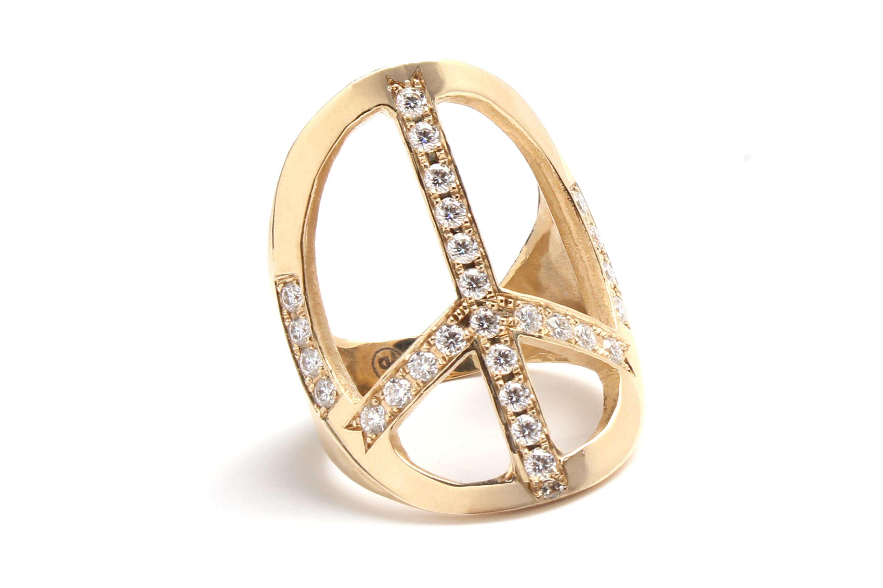 En vente :  CLARISSA BRONFMAN Signature Bague de paix en or massif 14k sertie de diamants 5