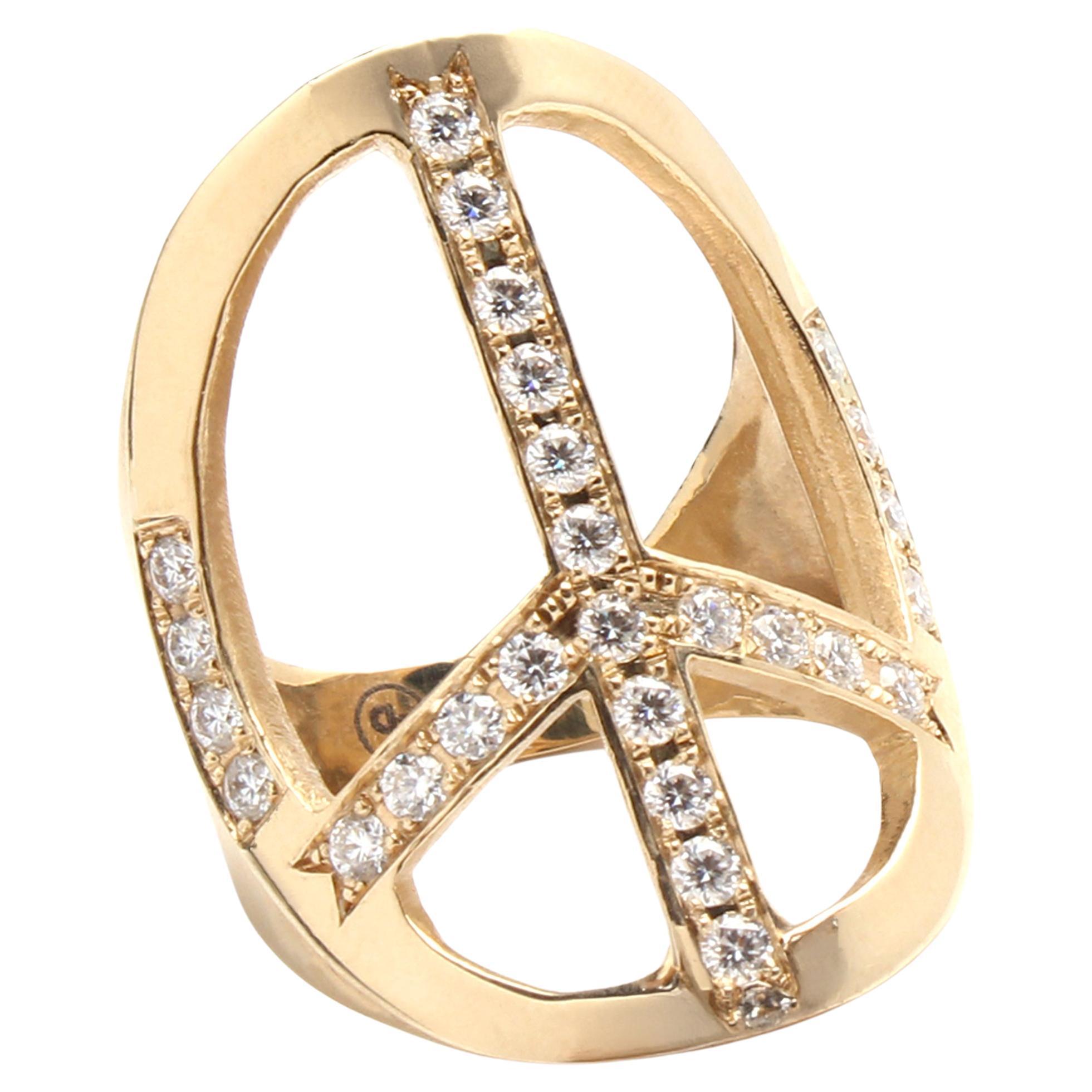 En vente :  CLARISSA BRONFMAN Signature Bague de paix en or massif 14k sertie de diamants
