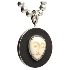 Clarissa Bronfman Signature Bone Diamond Ebony Moonface Pendant & Silver Bead