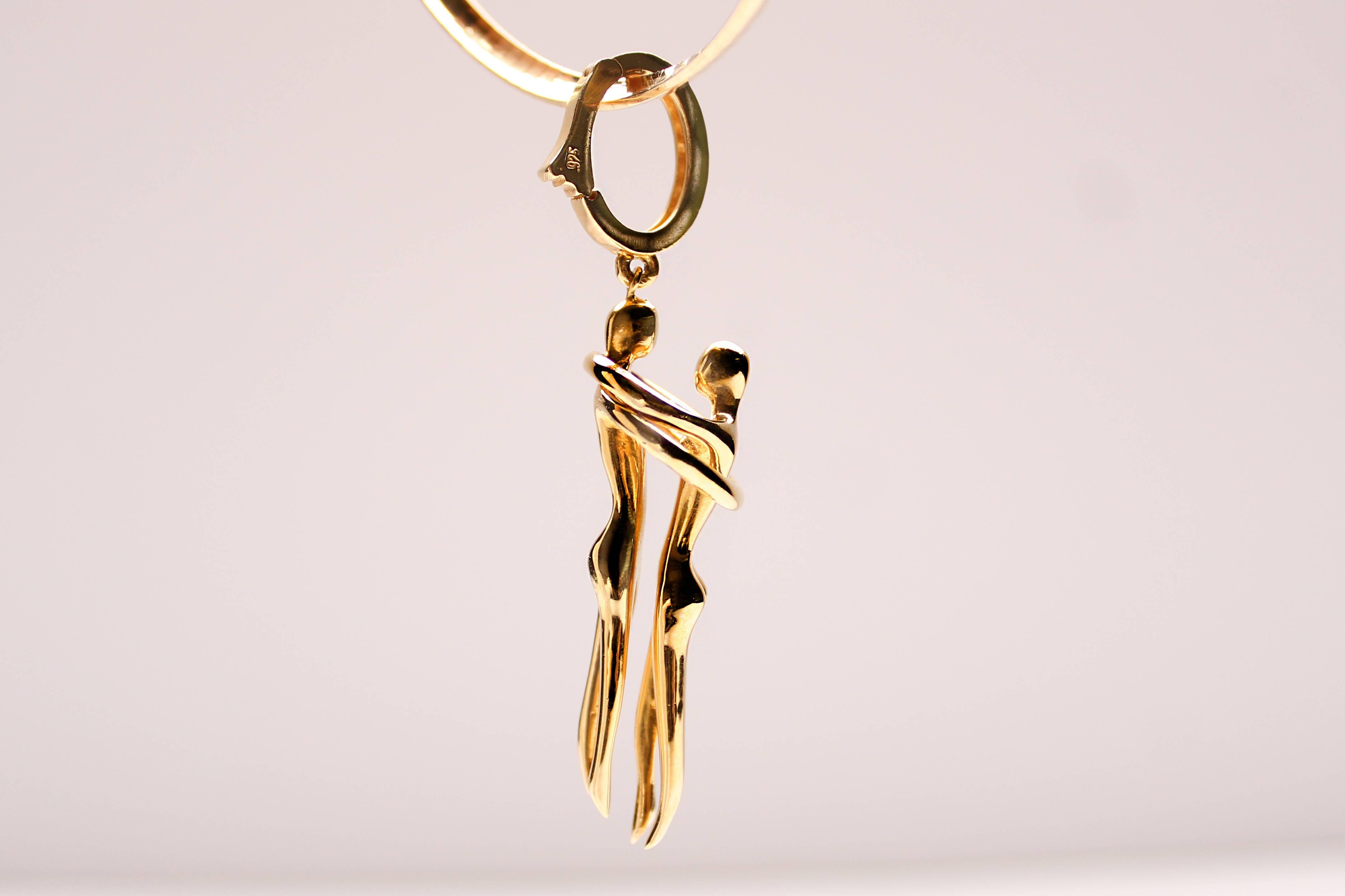 Clarissa Bronfman Signature 'Couples' Embrace'  Gold & Silver Diamond Pendant In New Condition For Sale In New York, NY