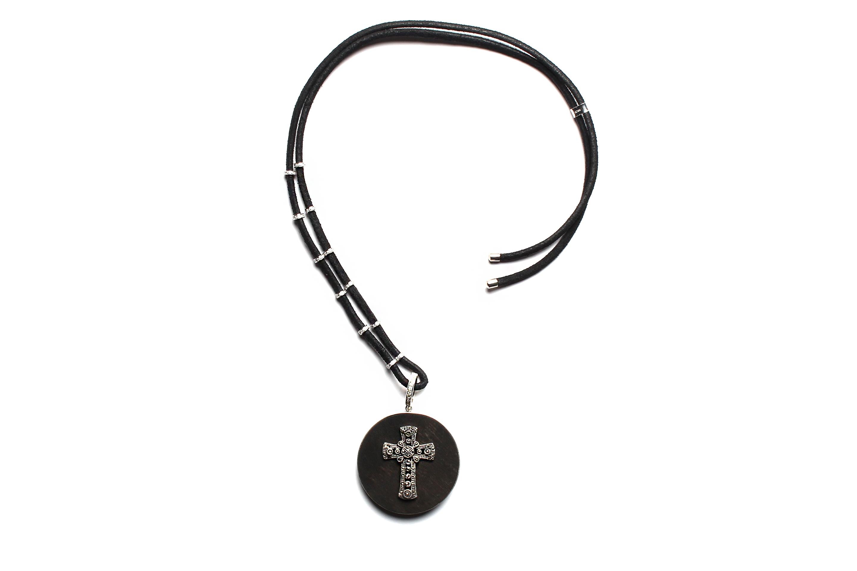 Clarissa Bronfman Signature Diamond Suede Cord & Ebony Diamond Cross Pendant 1