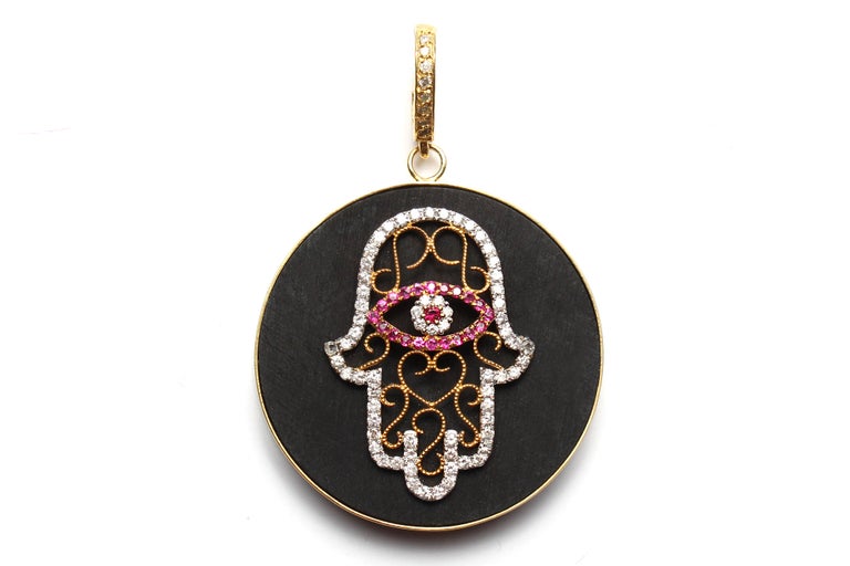 Clarissa Bronfman Signature Ebony 14kgold Diamond Ruby Hamsa Hand ...