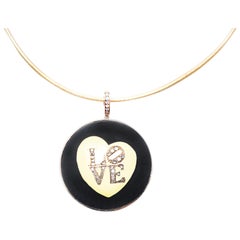 Clarissa Bronfman Signature Ebony Collection, 14k Gold, Diamond 'LOVE' Pendant