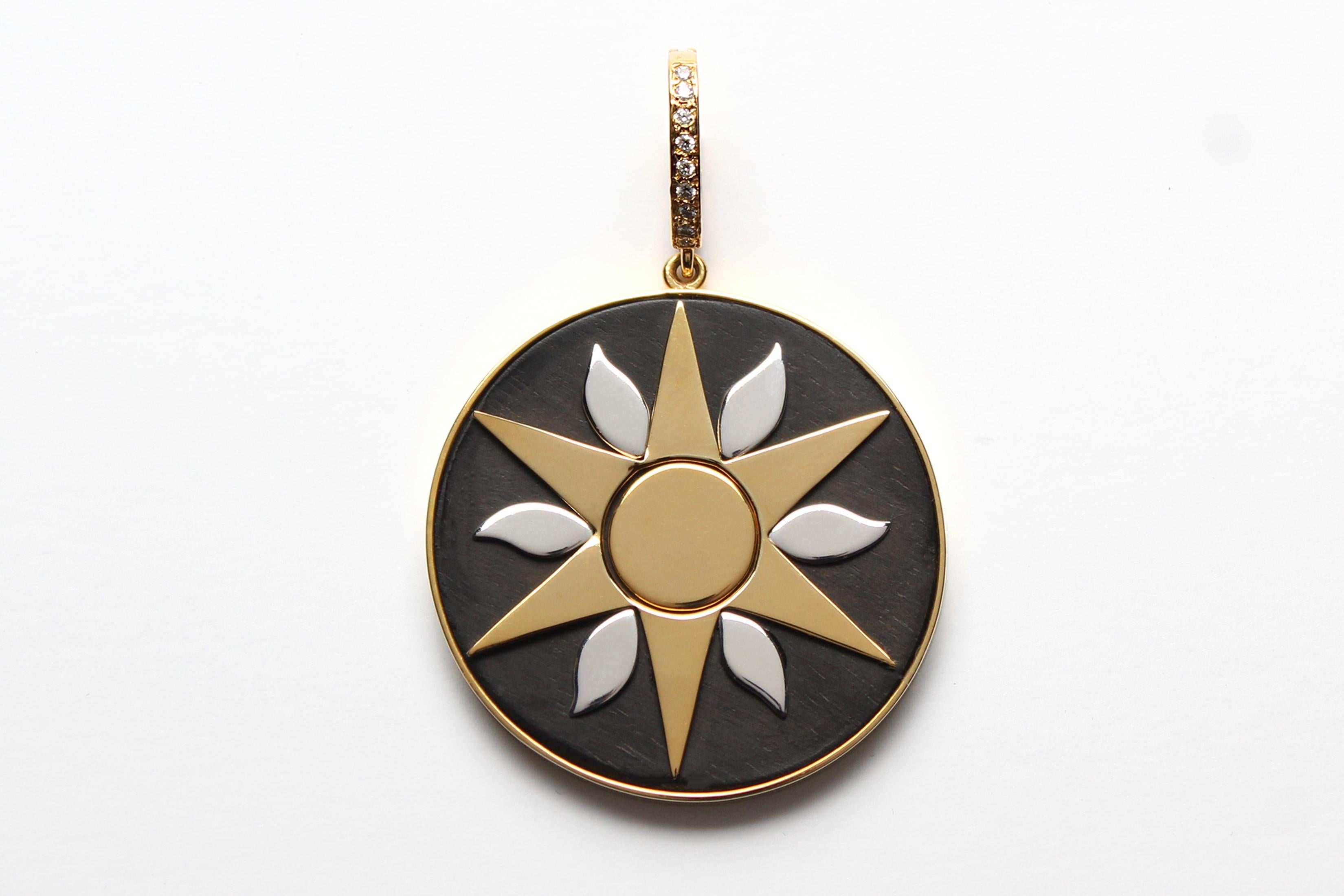 Contemporary CLARISSA BRONFMAN Signature Ebony Diamond Two Tone Sun Star Pendant For Sale