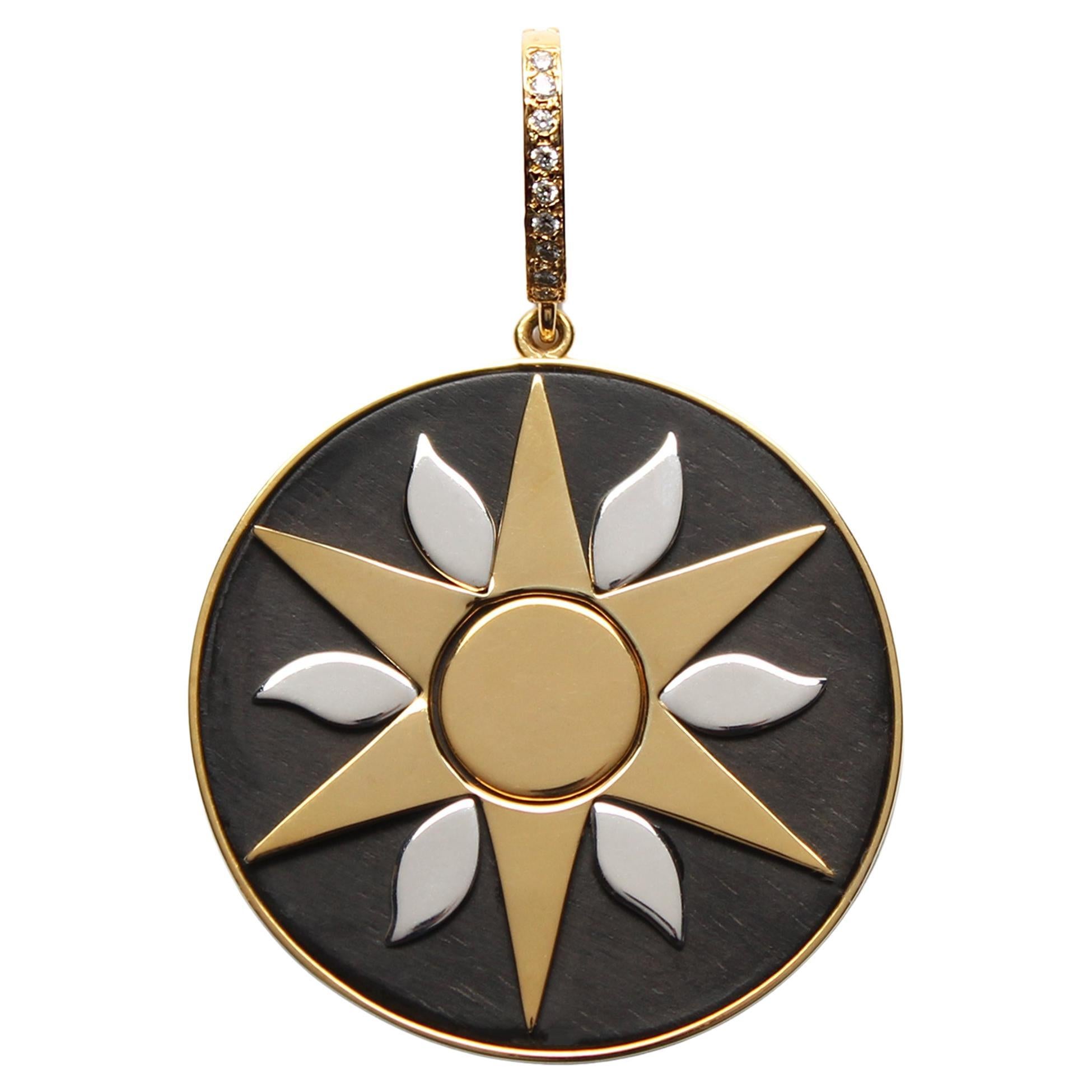 CLARISSA BRONFMAN Signature Ebony Diamond Two Tone Sun Star Pendant For Sale