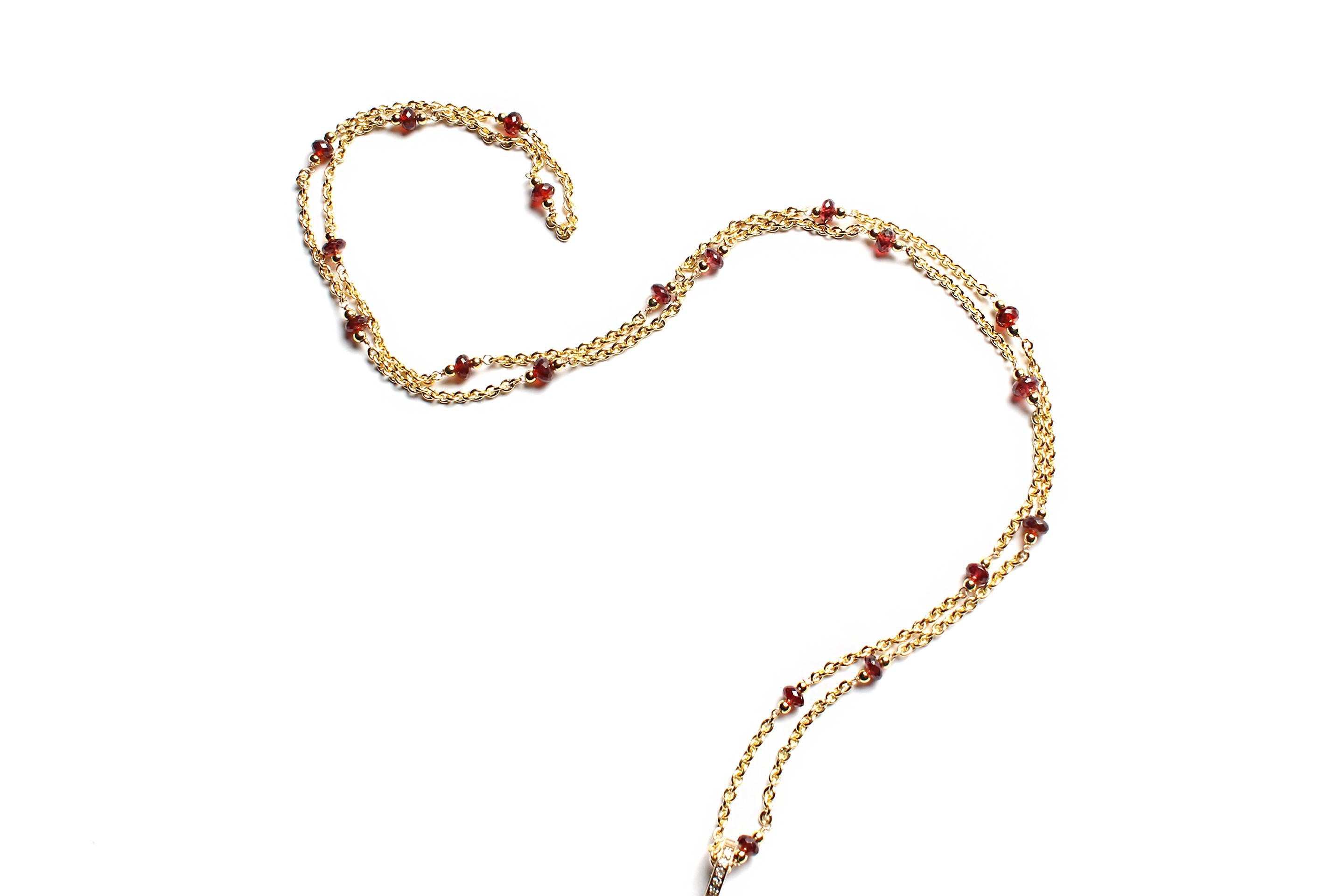 Clarissa Bronfman Signature Garnet 14kgold Caracas Necklace & Ebony Hamsa Pendat For Sale 1