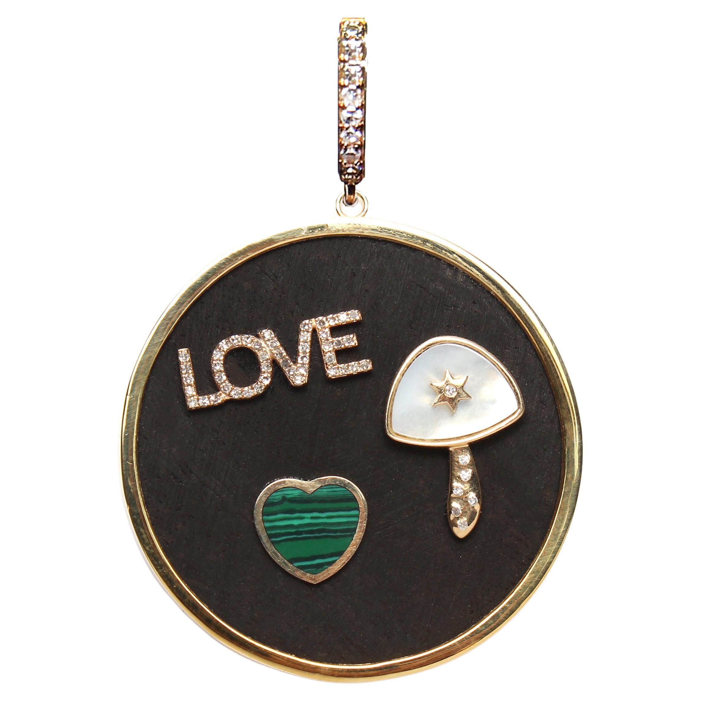 Clarissa Bronfman Signature Gold Ebony Mother of Pearl Diamond Malachite Pendant