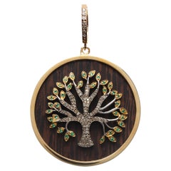 CLARISSA BRONFMAN Signature Gold Rim Tree Of Life Diamond Emerald Ebony Pendant