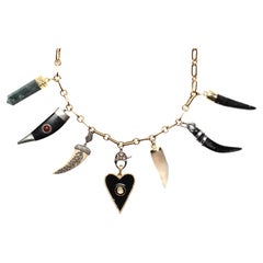 Clarissa Bronfman Signature Horn Charm Paper Clip Gold Necklace & Heart Pendant
