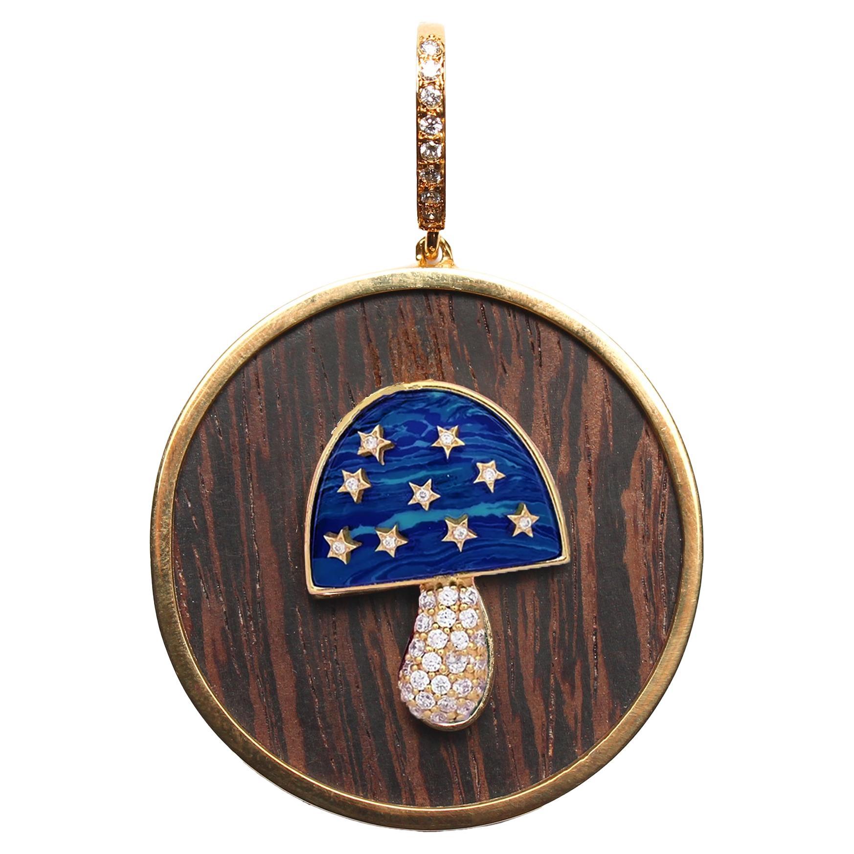 CLARISSA BRONFMAN Signature Lapis Diamond Gold Mushroom Ebony Pendant
Cord