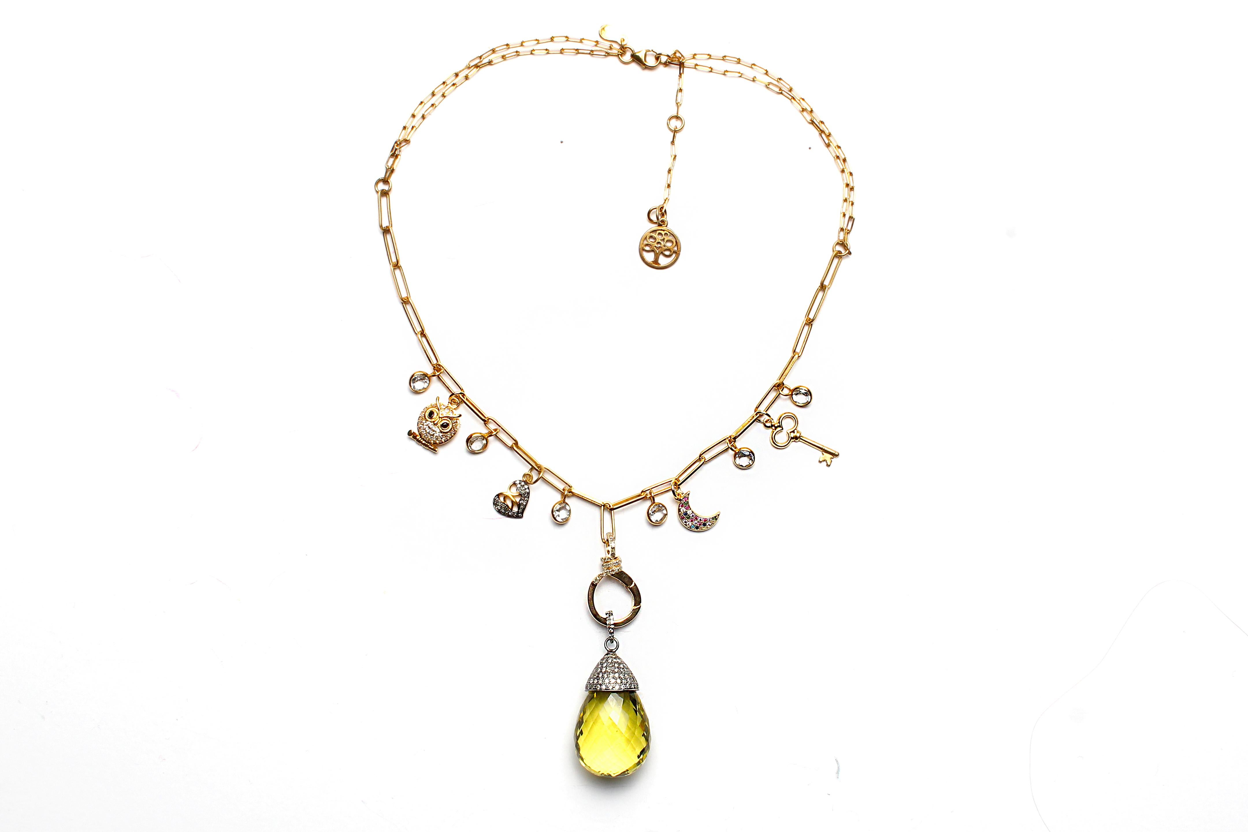 Clarissa Bronfman Signature Multi Charm Gold Ppr Clip Necklace & Yellow Topaz 3