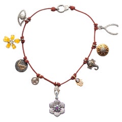 Clarissa Bronfman Signature Multicharm Leather Necklace & Ruby Diamond Flower 