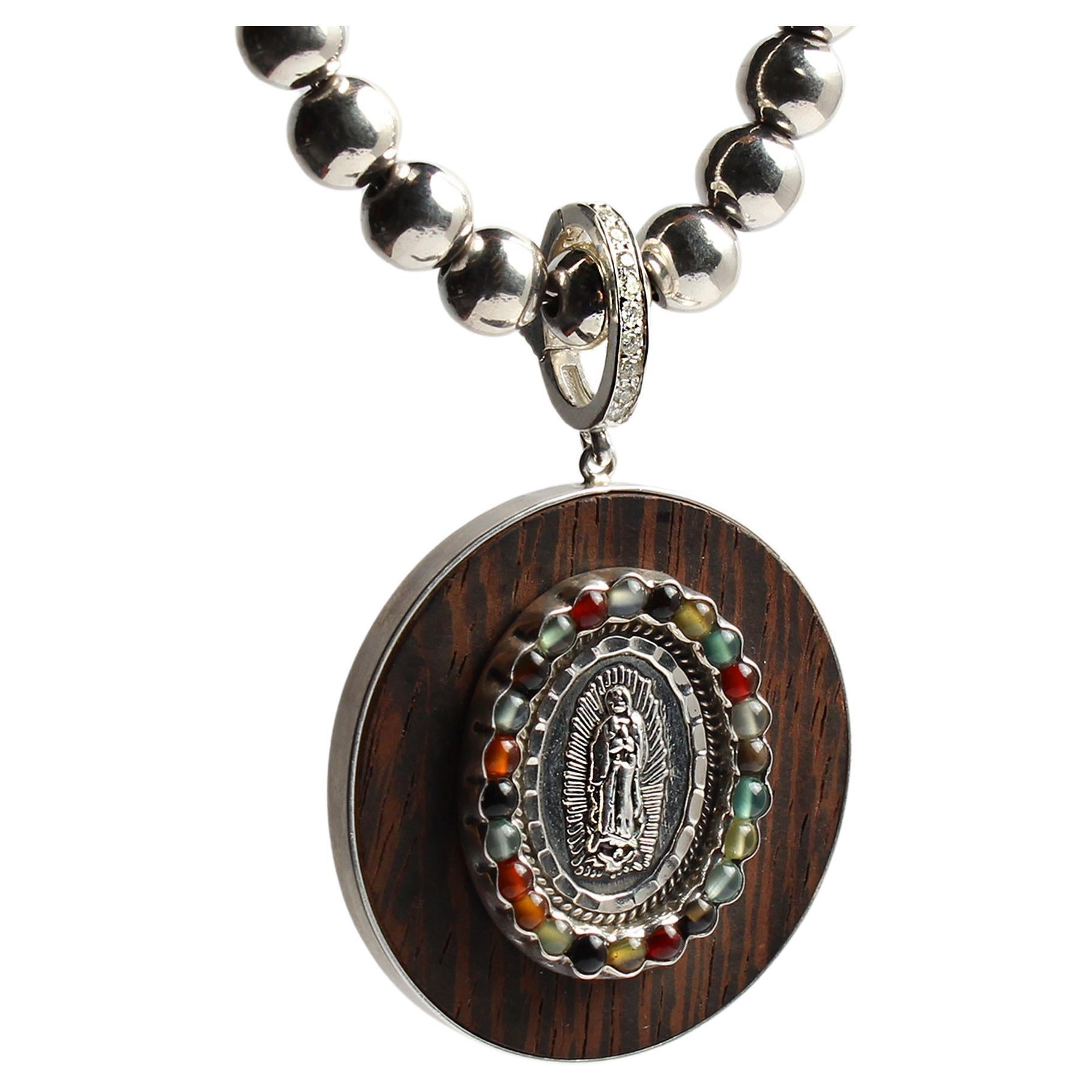 Clarissa Bronfman Signatur Saint Ebenholz-Silber-Diamant-Anhänger