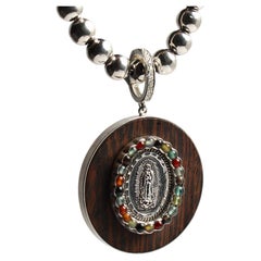 Clarissa Bronfman Signature Saint Ebony Silver Diamond Pendant & Silver Bead