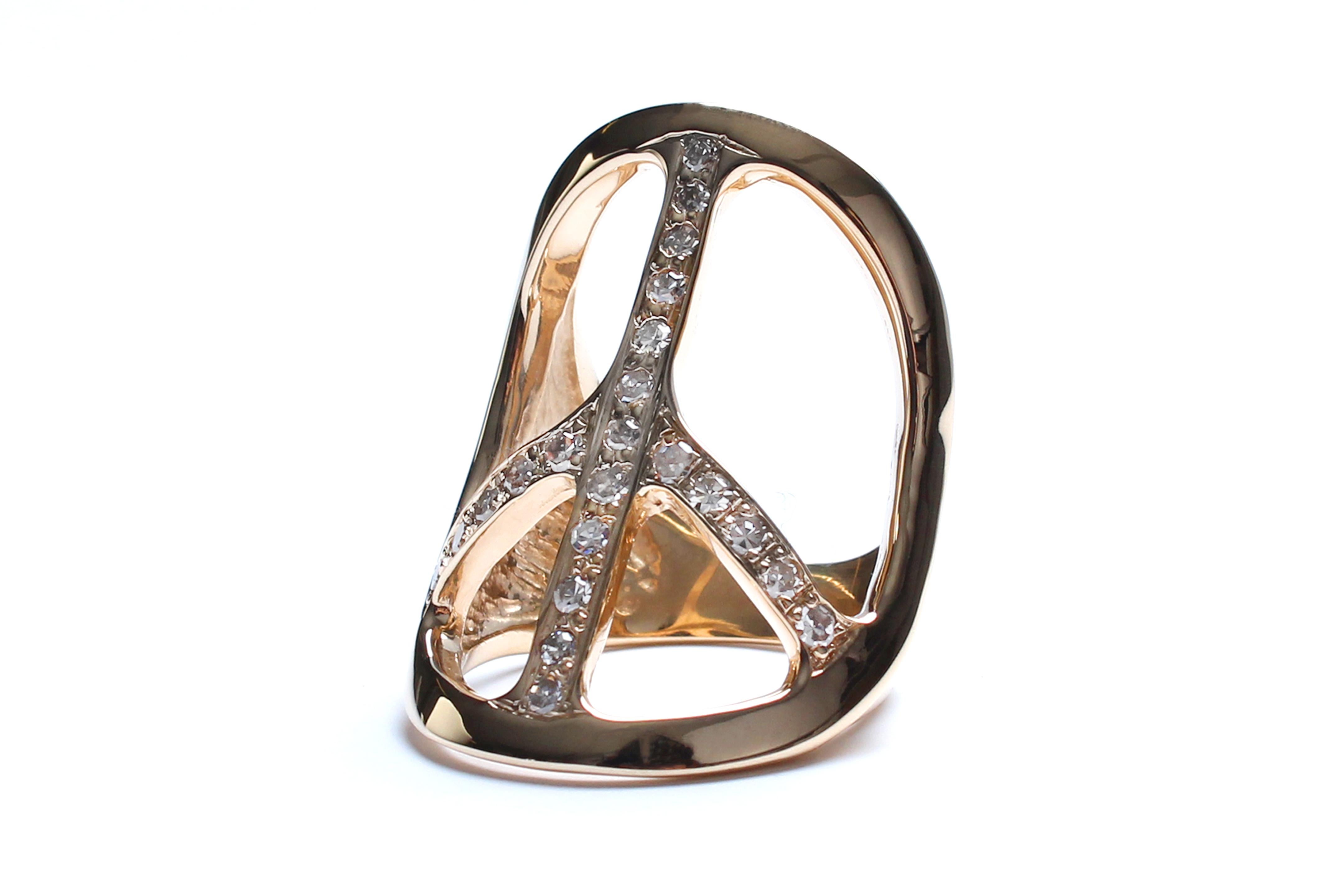 Clarissa Bronfman Signature Solid 14 Karat Gold Diamond Peace Ring For Sale 1