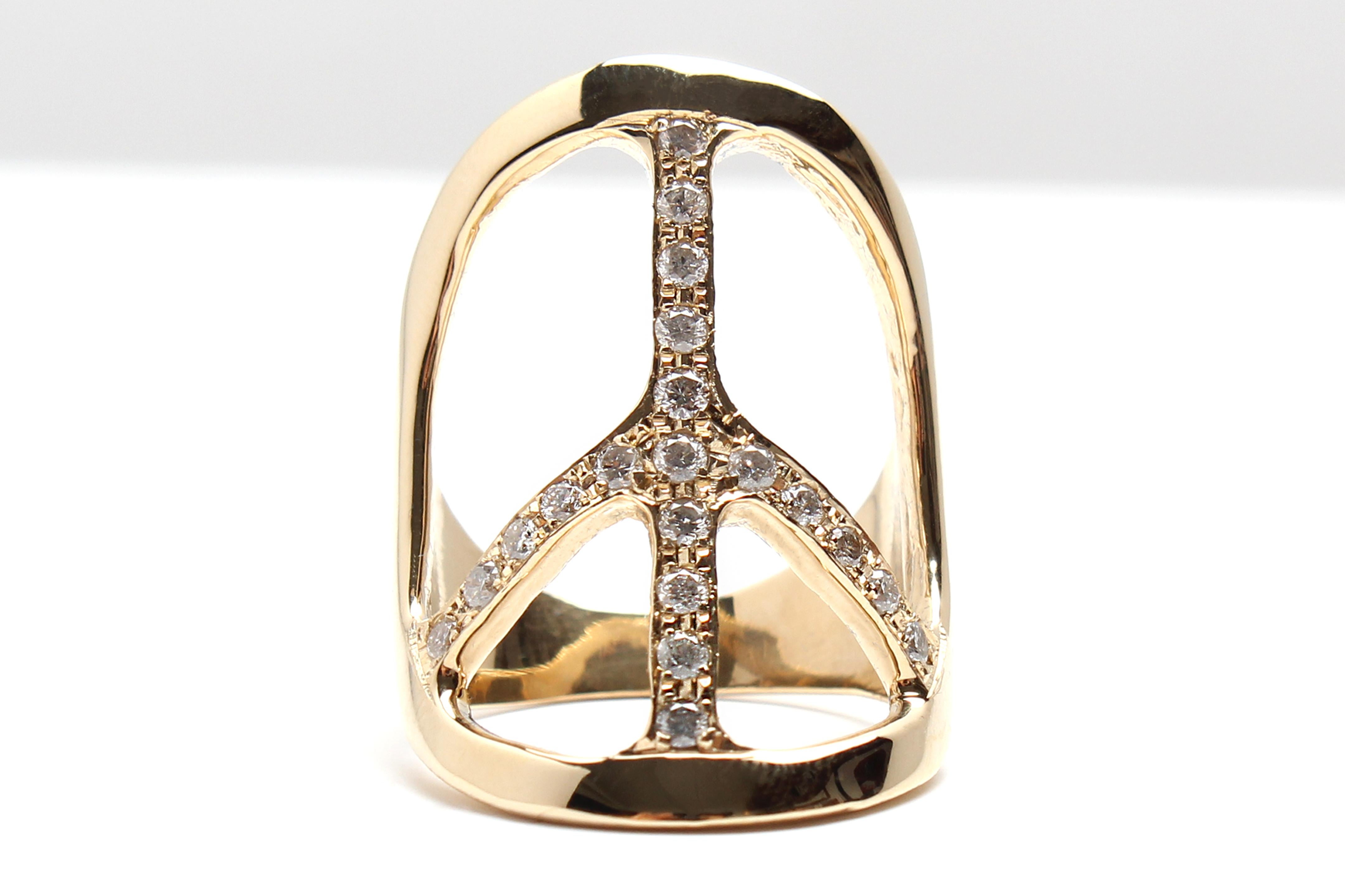 Clarissa Bronfman Signature Solid 14 Karat Gold Diamond Peace Ring In New Condition For Sale In New York, NY