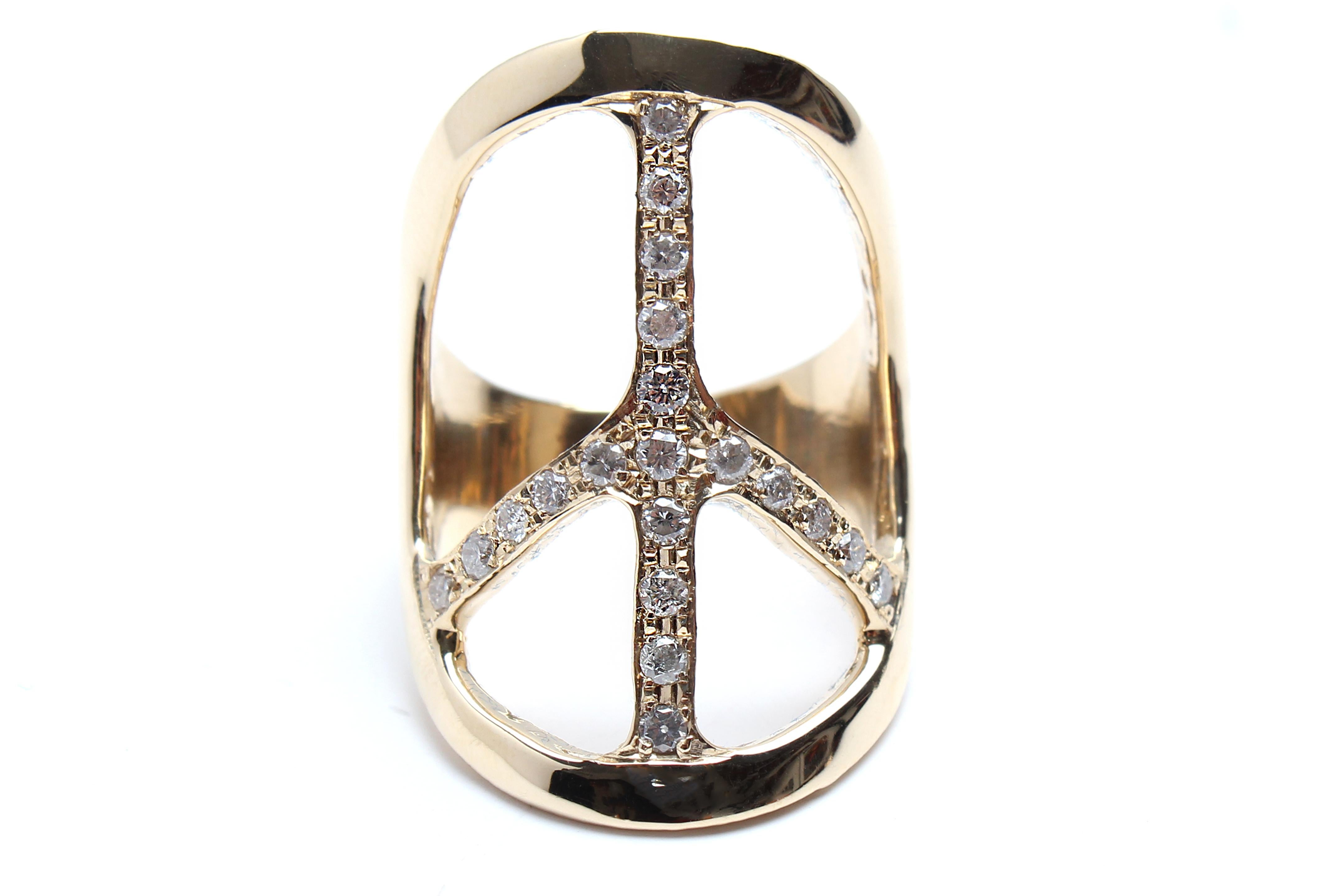 Clarissa Bronfman Signature Solid 14 Karat Gold Diamond Peace Ring