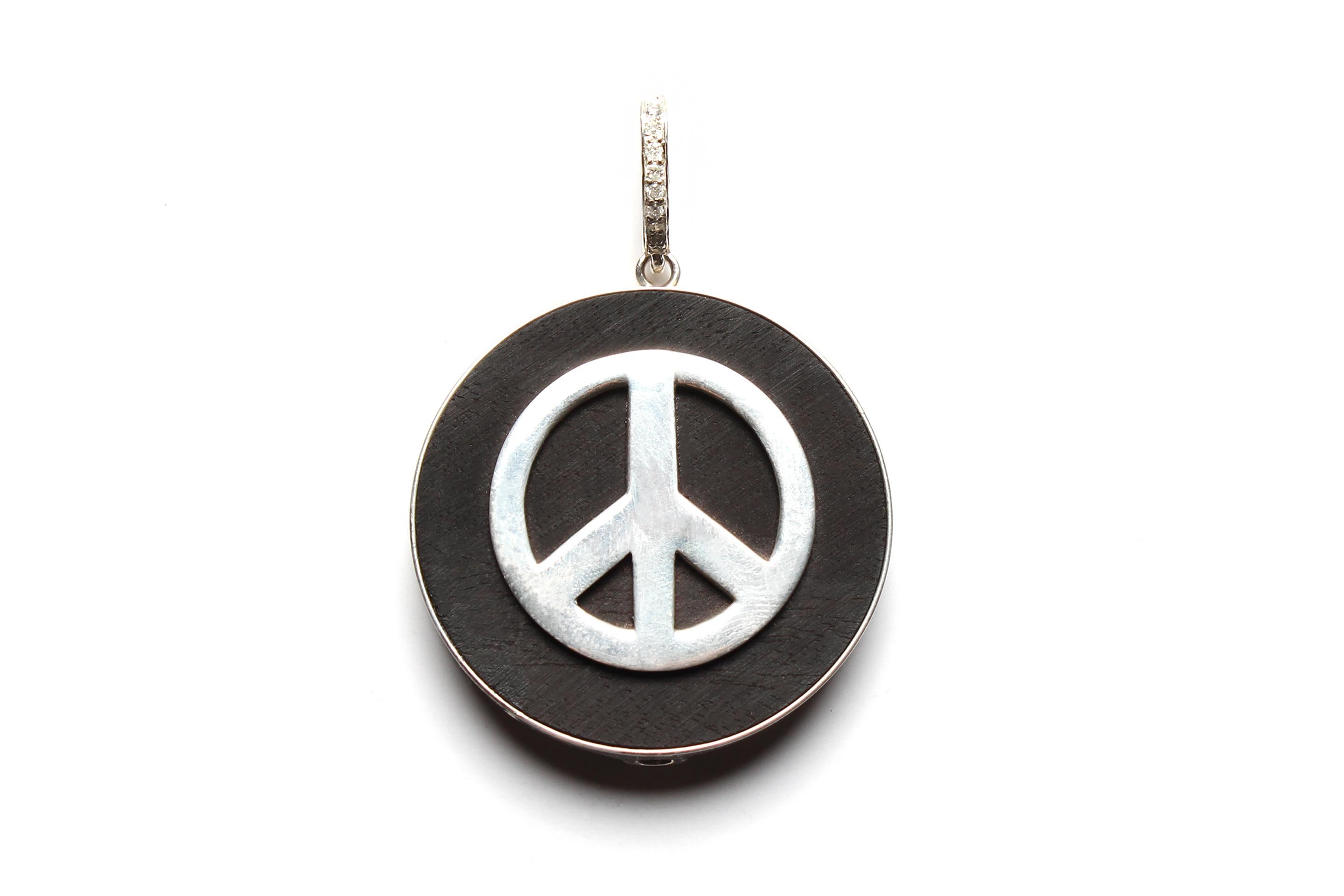 Clarissa Bronfman Signature Sterling Silver Peace Ebony Diamond Pendant  For Sale 2