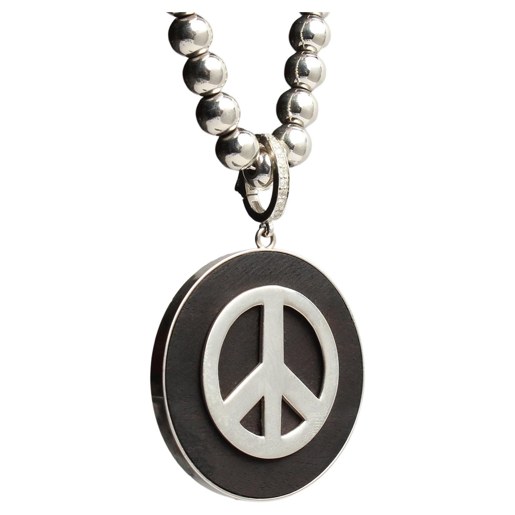 Clarissa Bronfman Signature Sterling Silver Peace Ebony Diamond Pendant  For Sale