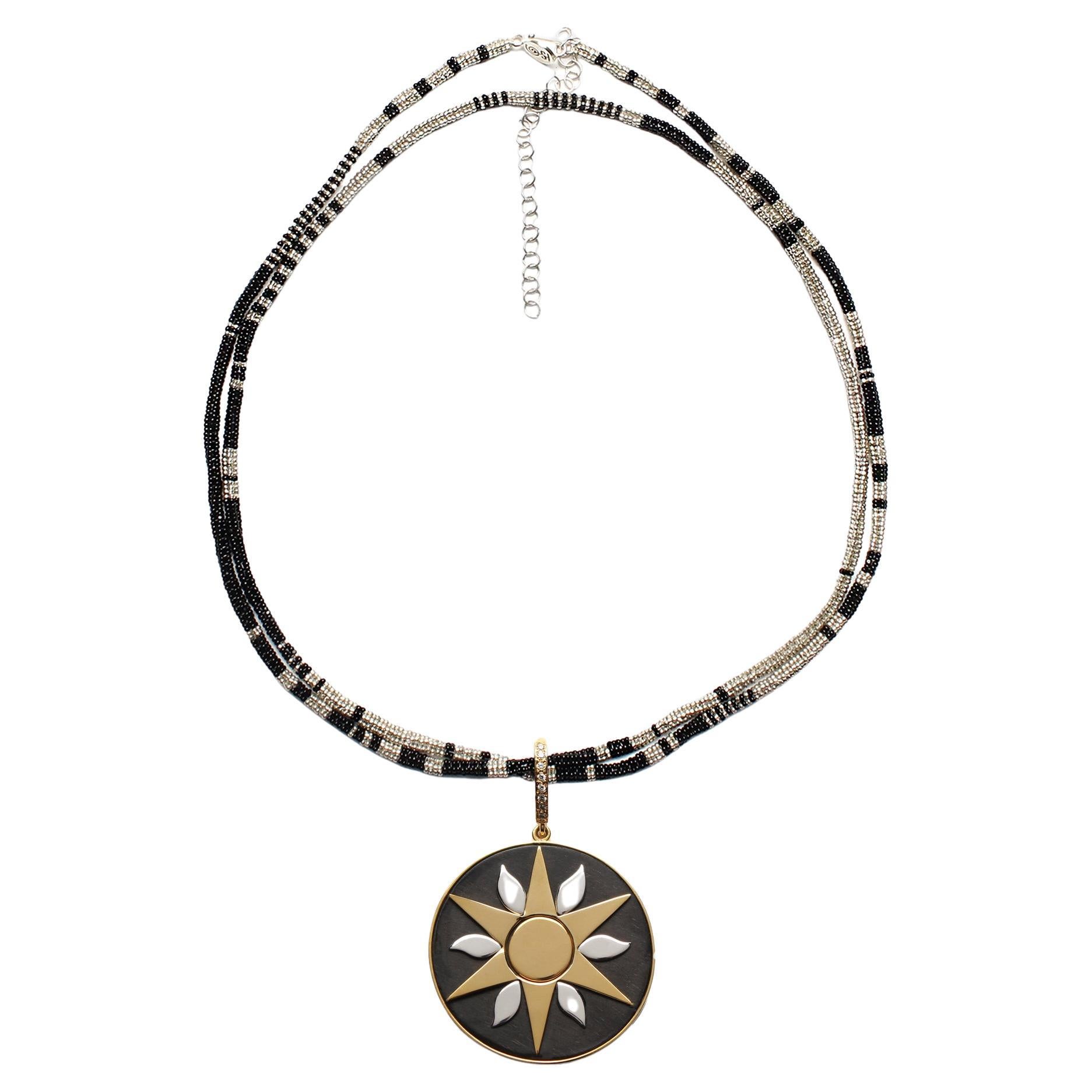 CLARISSA BRONFMAN Signature Sun Star Two Tone Ebony Pendant Gold Silver Alonso