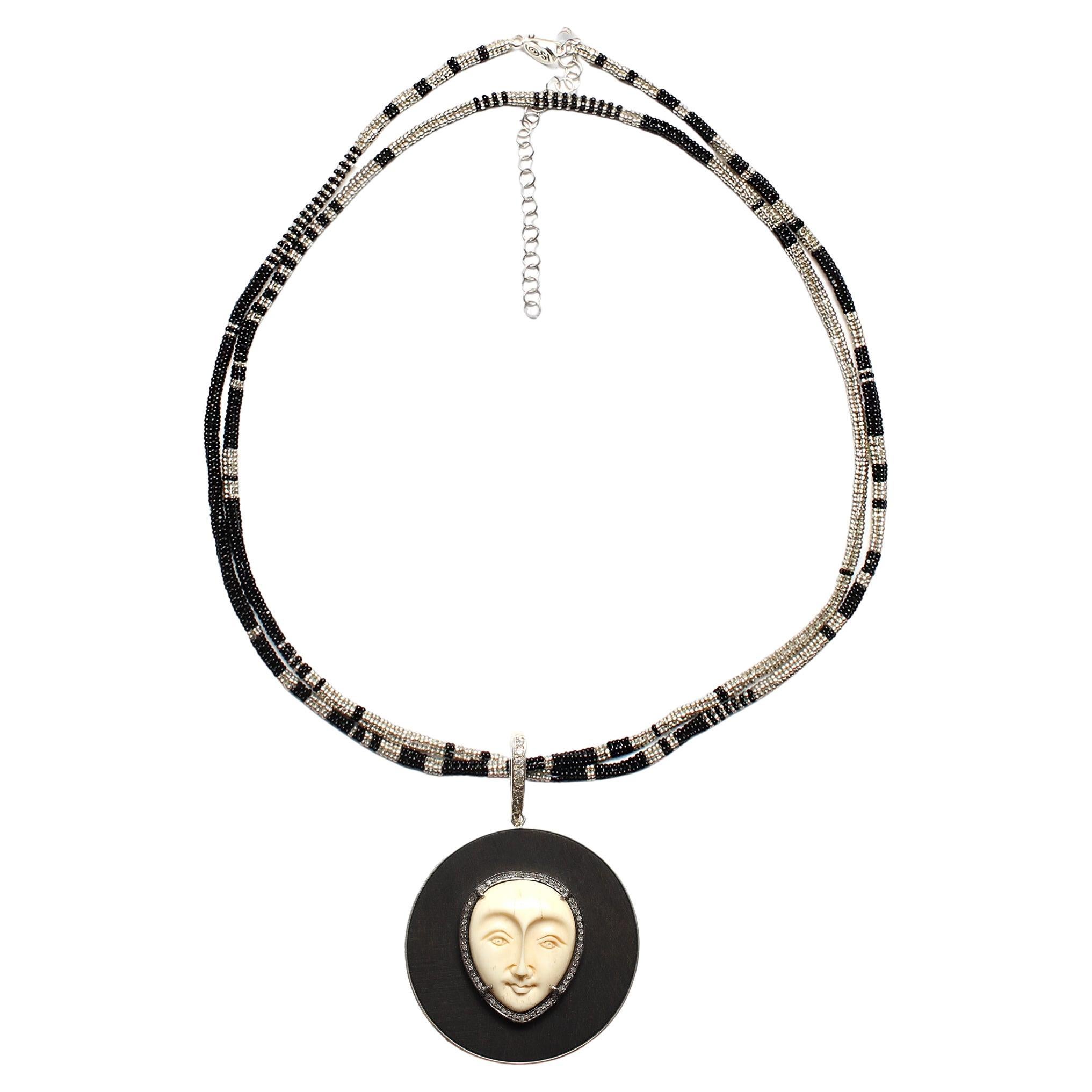 CLARISSA BRONFMAN Ciondolo in argento, osso, diamante, faccia di luna, ebano e collana Alonso