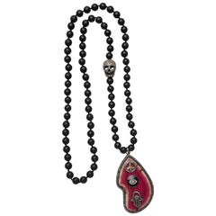 Clarissa Bronfman Silver, Diamond, Agate, Enamel, Onyx Beaded Pendant Necklace