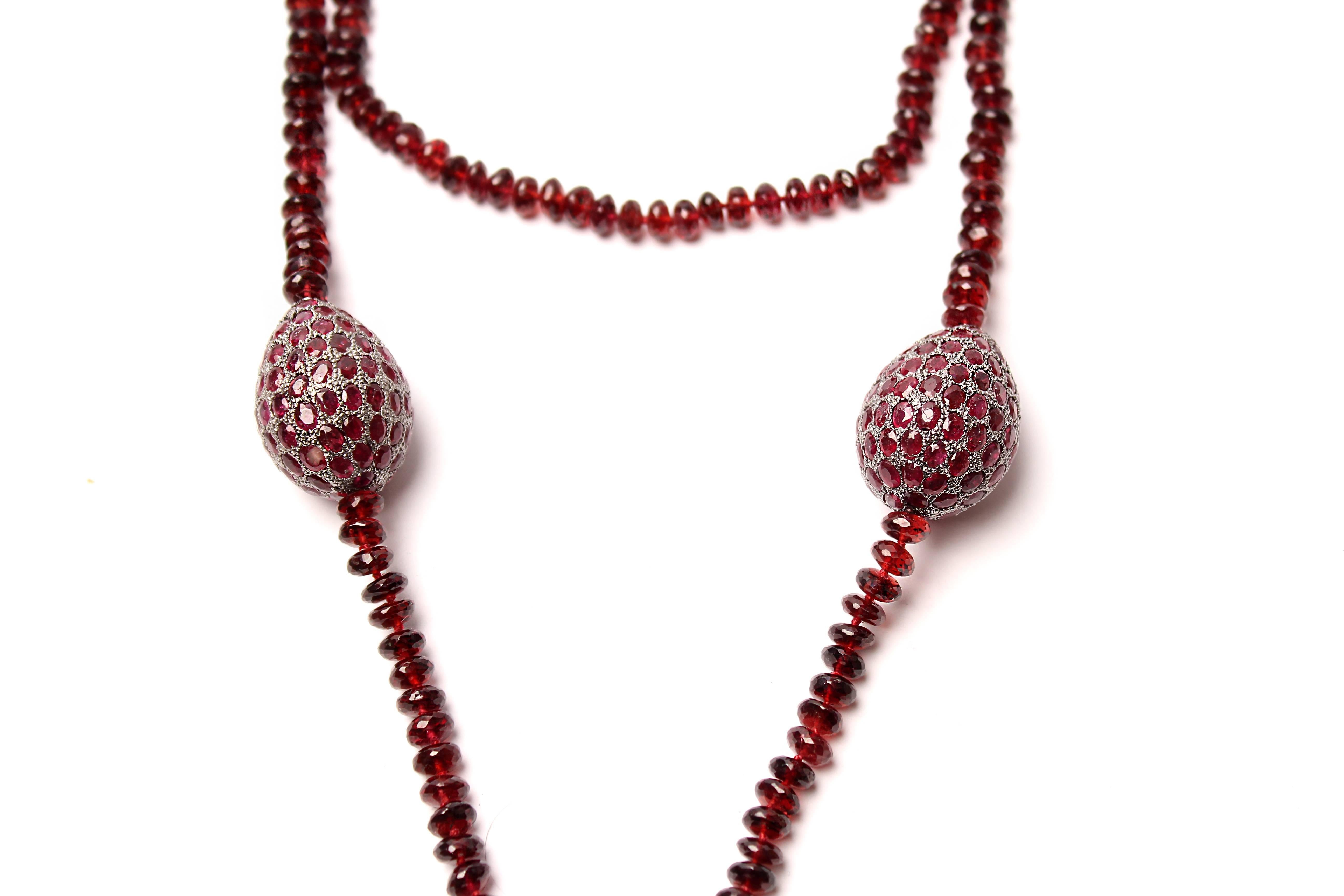 Clarissa Bronfman Silver Ethiopian Cross, Garnet and Diamond Beaded Necklace In New Condition In New York, NY