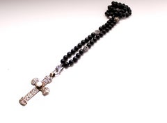 Clarissa Bronfman Silver, Mother-of-Pearl, Onyx, Diamond, Beaded Necklace