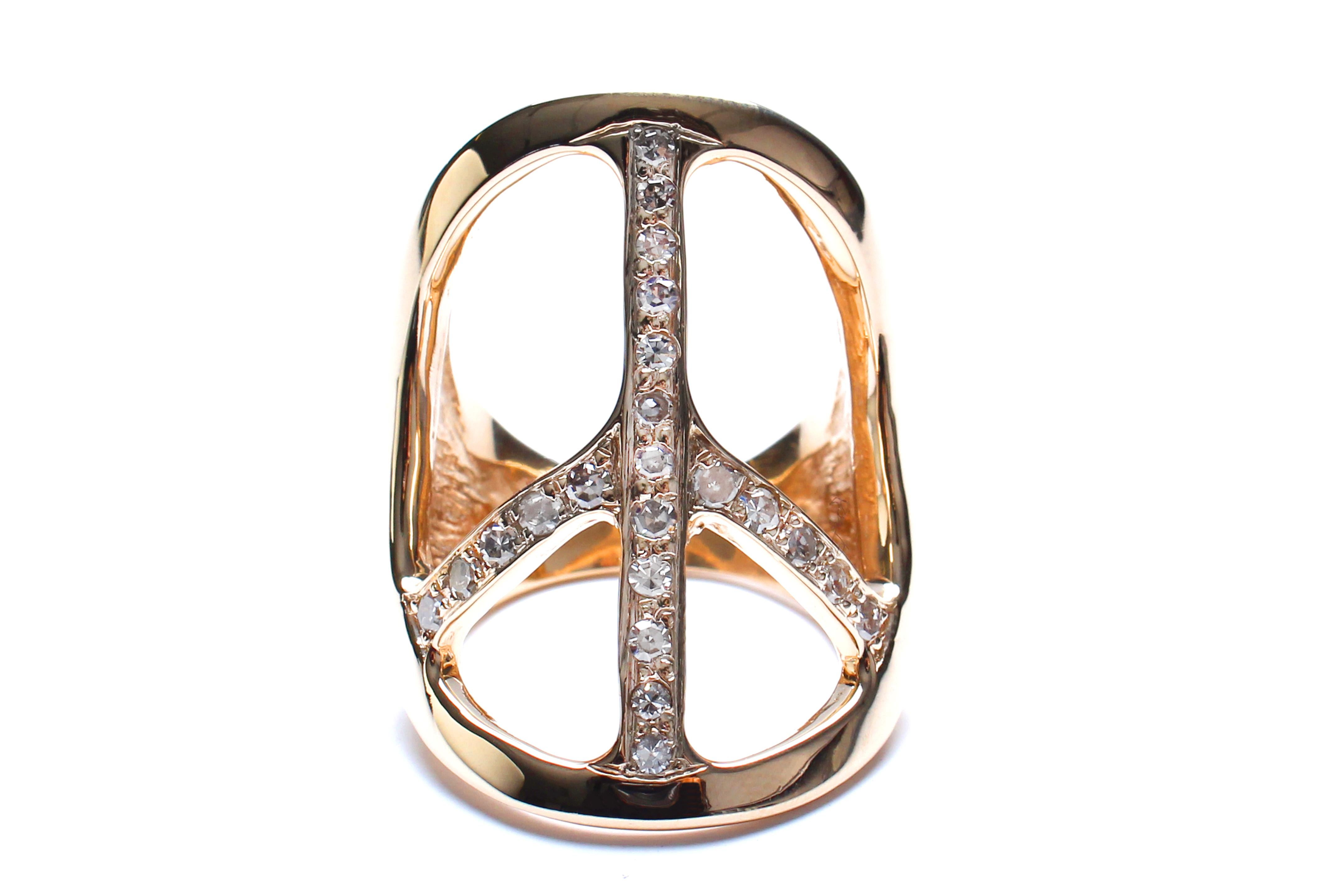 Mixed Cut Clarissa Bronfman Sterling Silver 14 Karat Gold Plated Diamond Peace Ring