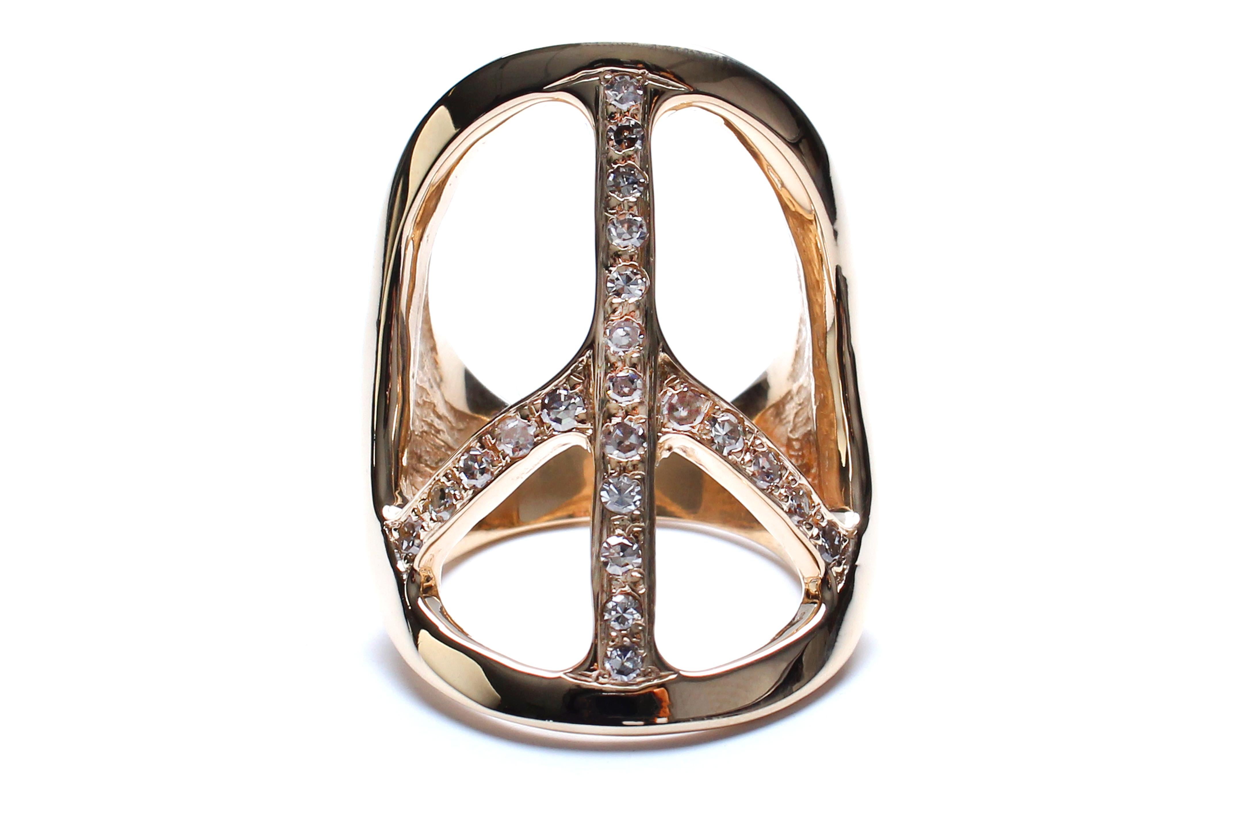 Clarissa Bronfman Sterling Silver 14 Karat Gold Plated Diamond Peace Ring 1