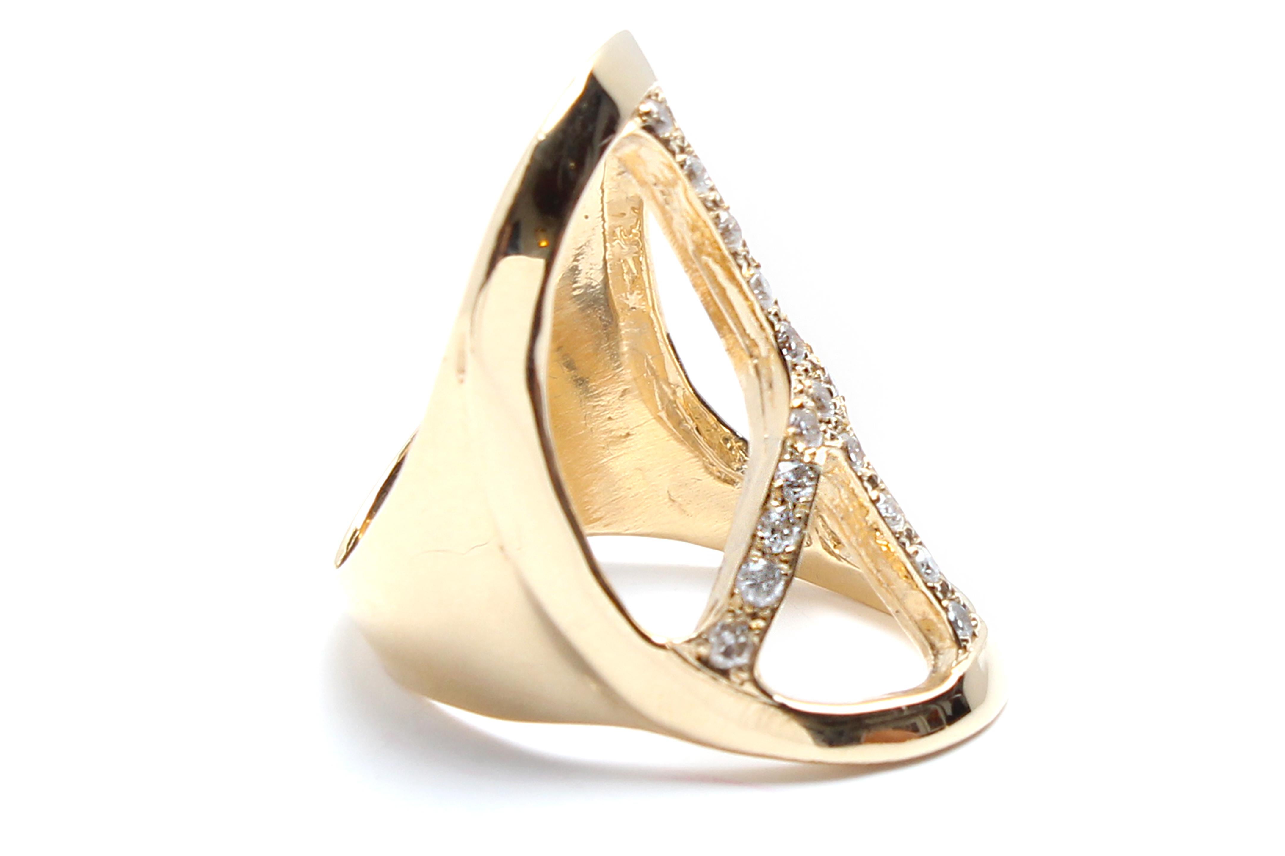 Women's or Men's Clarissa Bronfman Sterling Silver 14 Karat Gold Plated Diamond Peace Ring