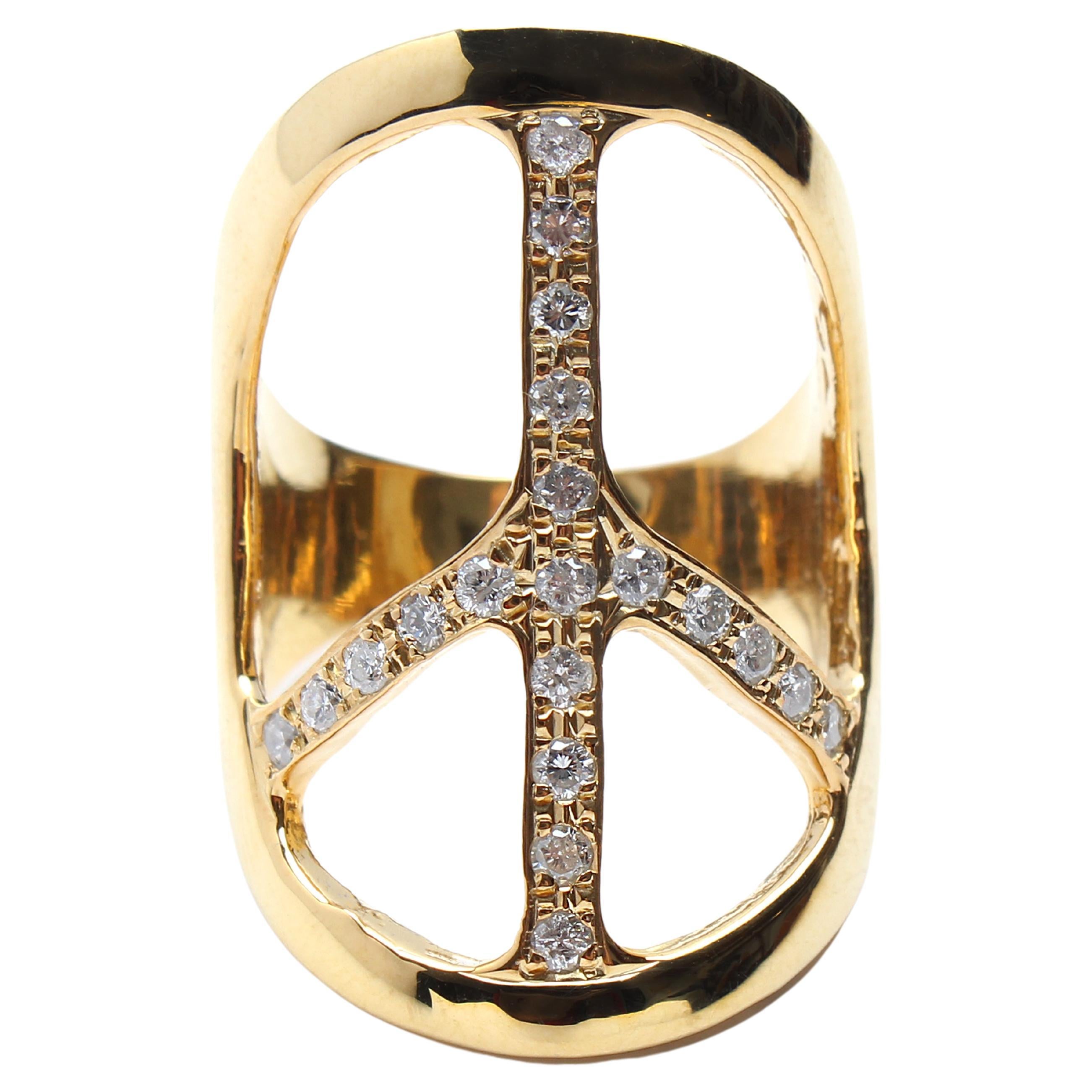 Clarissa Bronfman Sterling Silver 14 Karat Gold Plated Diamond Peace Ring