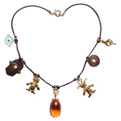 Clarissa Bronfman Suede Citrine 14k Gold Diamond Ruby Ebony Charm Necklace
