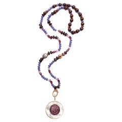 CLARISSA BRONFMAN Tanzanite Diamond Beaded necklace & Garnet Ruby Gold Pendant