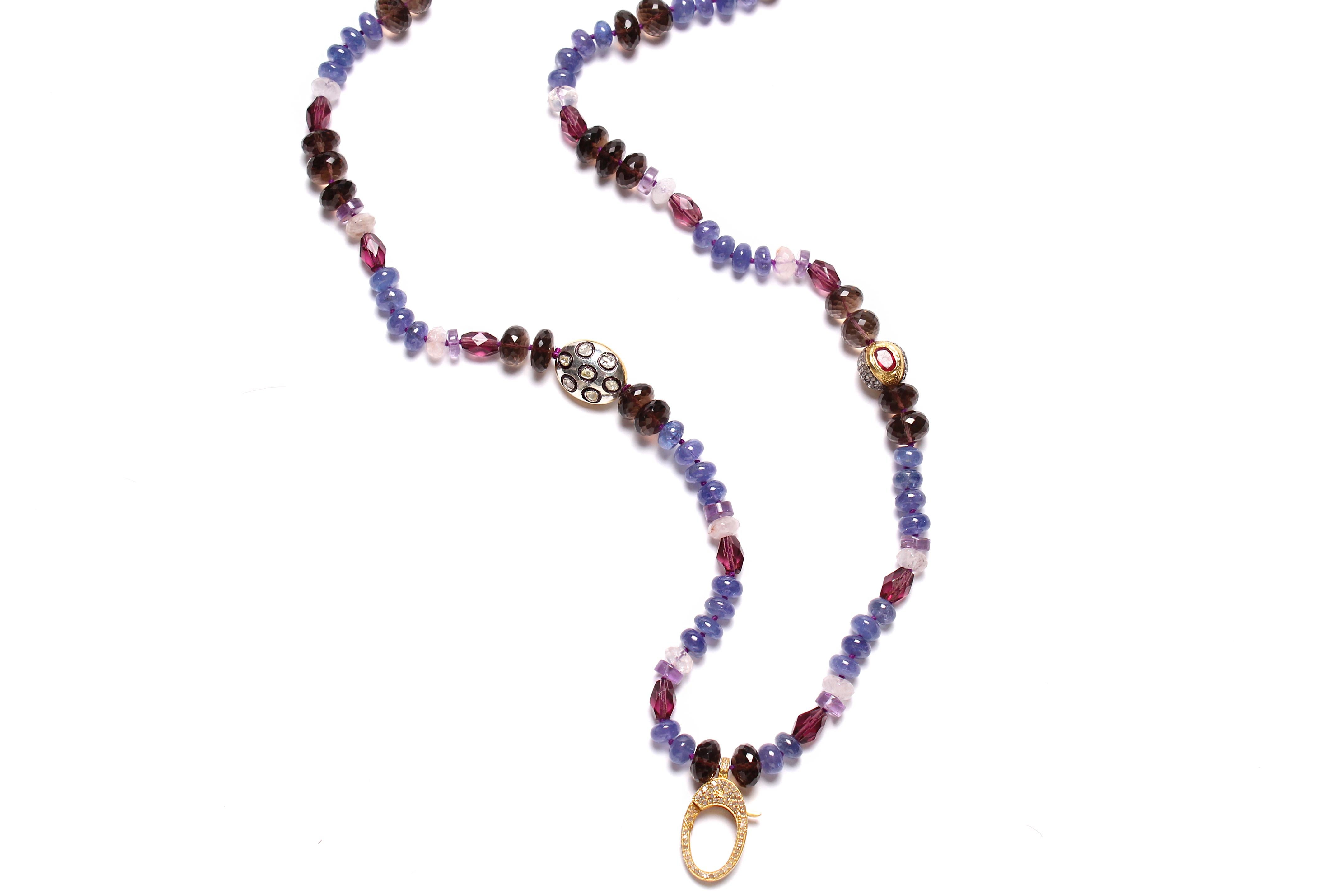 Mixed Cut CLARISSA BRONFMAN Tanzanite Diamond Gold Amethyst Necklace Sapphire Polki Flower