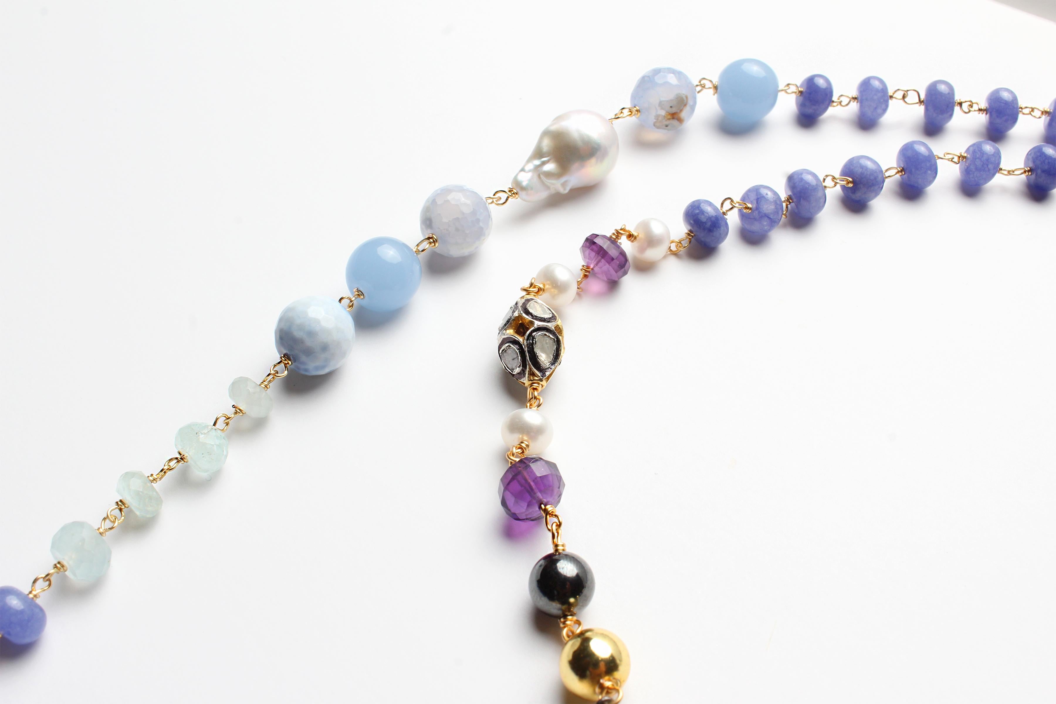 Taglio misto CLARISSA BRONFMAN Collana Carmen con perle e diamanti in tanzanite e ciondoli in ebano in vendita