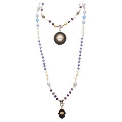 CLARISSA BRONFMAN Tanzanite Pearl Diamond Carmen Necklace & Ebony Pendants