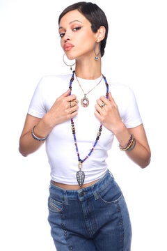 Clarissa Bronfman Tanzanite Polki Diamond Ruby Beaded Necklace & Elephant Pendan