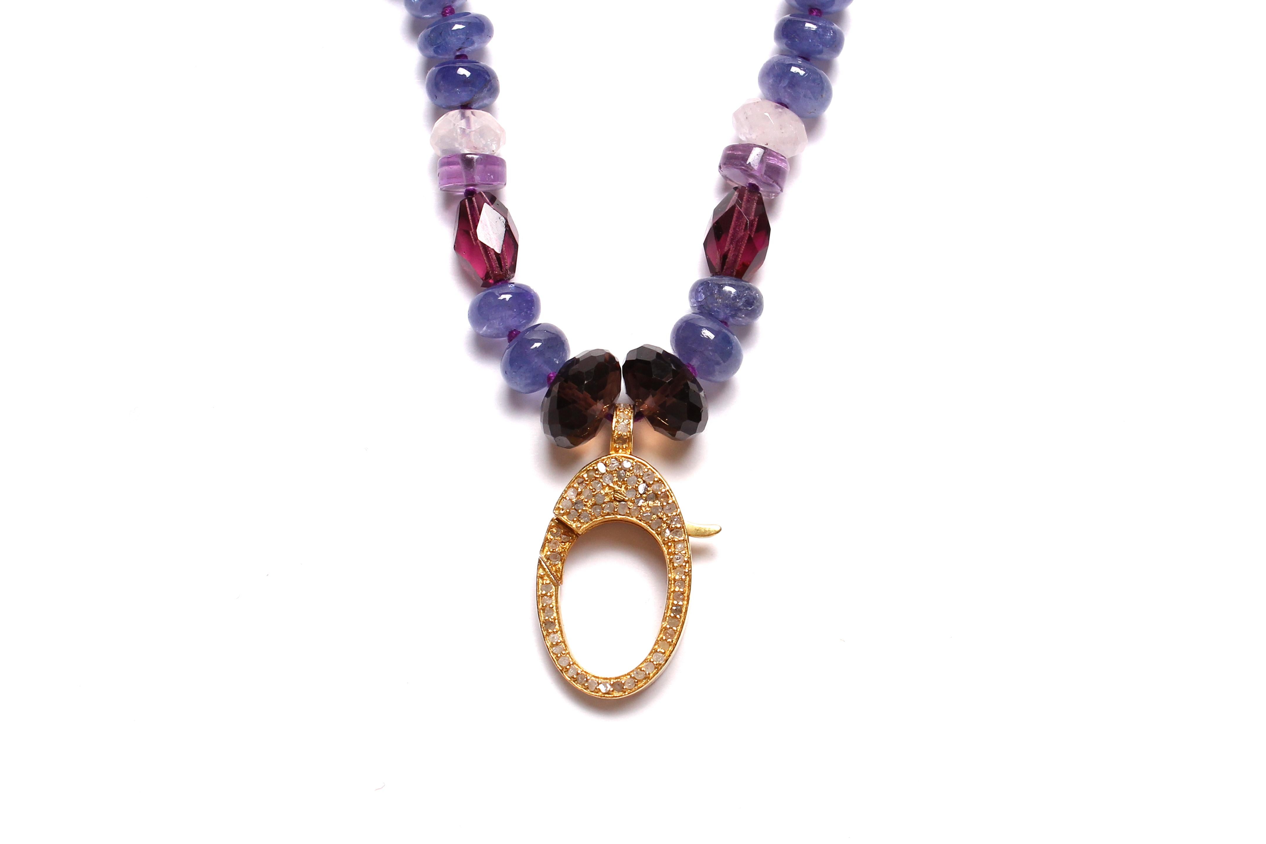 Mixed Cut Clarissa Bronfman Tanzanite Polki Diamond Ruby Beaded Necklace & Elephant Pendan For Sale