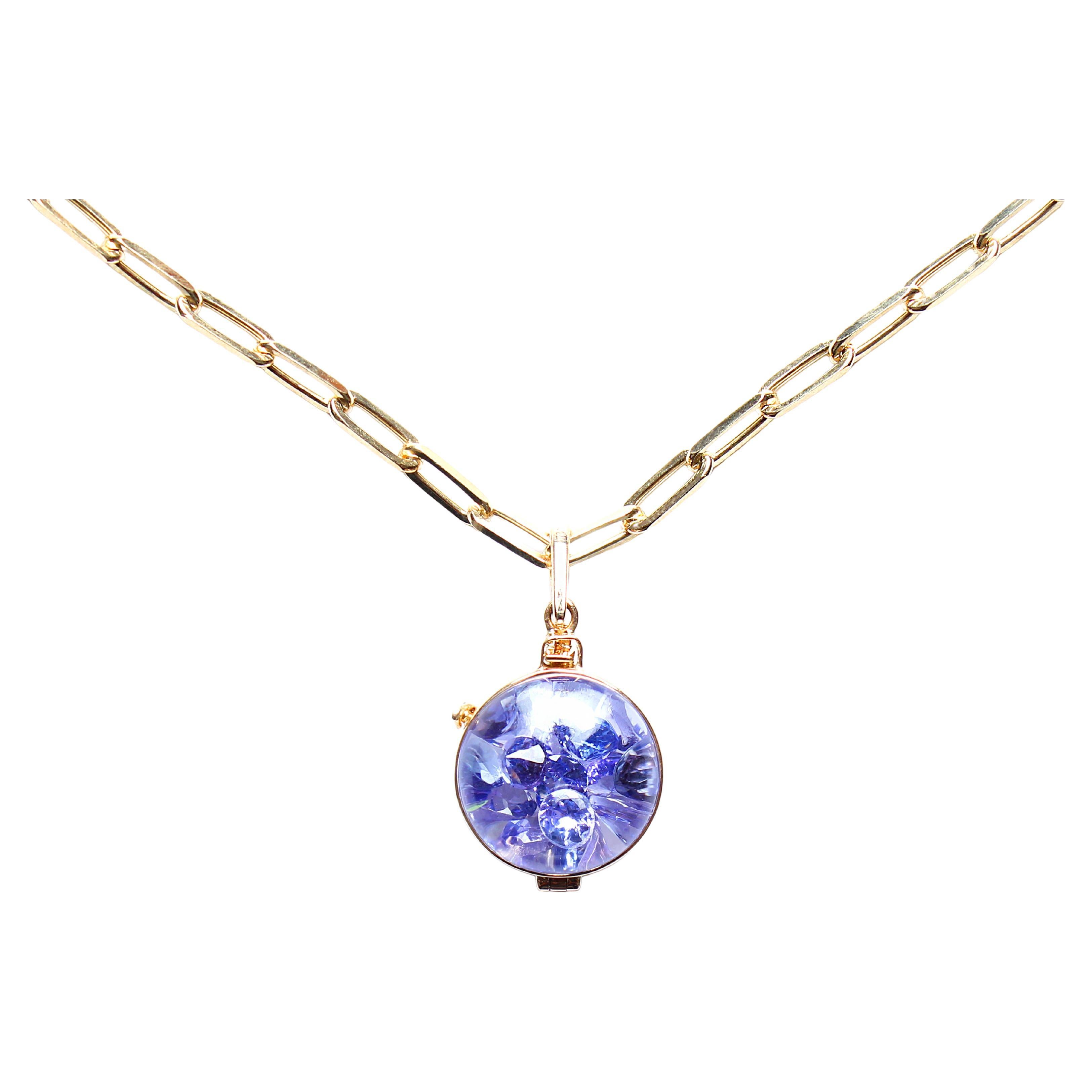 Clarissa Bronfman Tanzanite Shaker Pendant 14k Gold PaperclipLink Chain Necklace For Sale